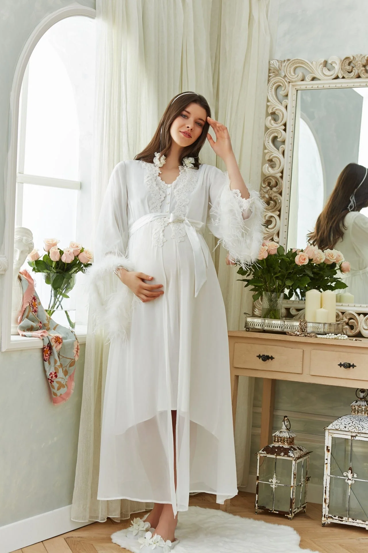 Cossy By Aqua Otrişli Şifon Pullu Brodeli Sabahlık CossybyAqua 26355 Gecelik & Sabahlık Toptan