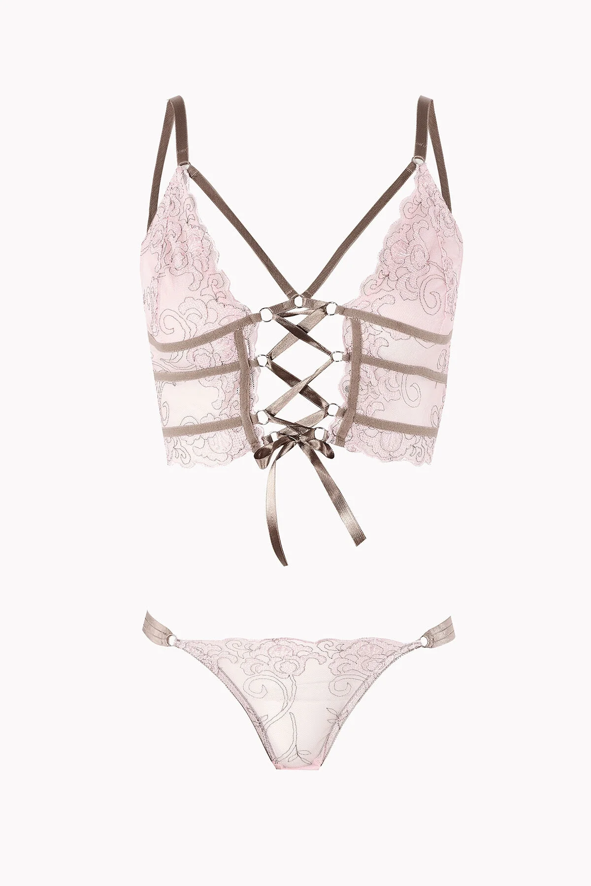 Nbb Pembe Kahve Dekolteli Kapsız Bralet Takım Sütyen Külot Takım Toptan