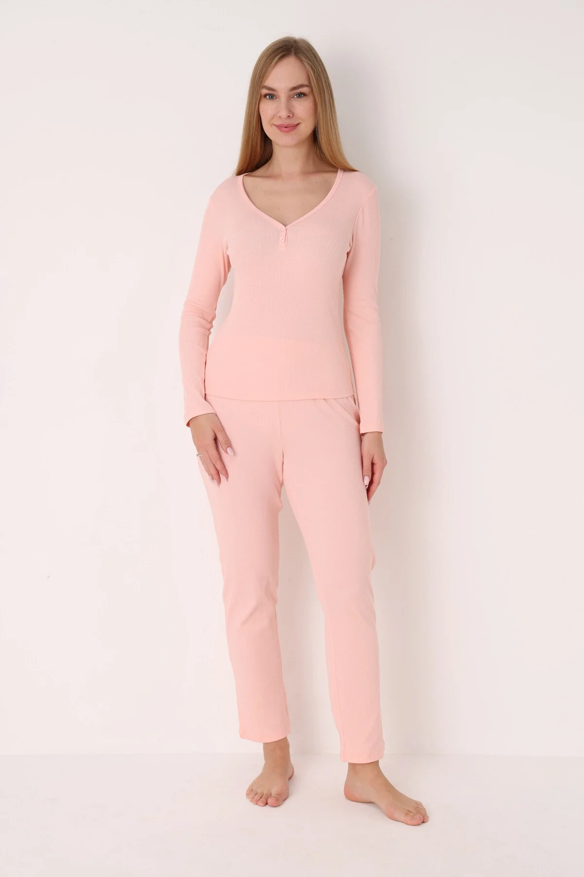 Nbb Pembe Patlı V Yaka Pijama Takım Pijama Takımları Toptan