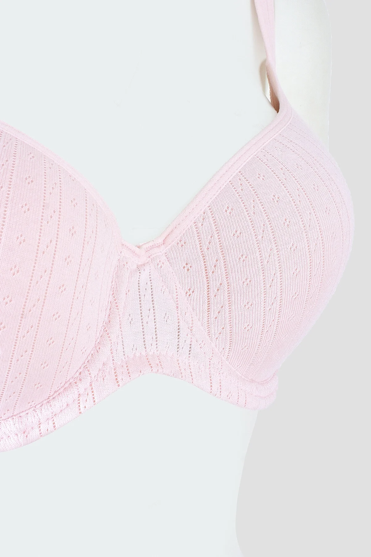 Pembe soft cotton kaplı desteksiz sütyen, Nbb marka kadın iç giyim, örgü desenli, ön görünüm