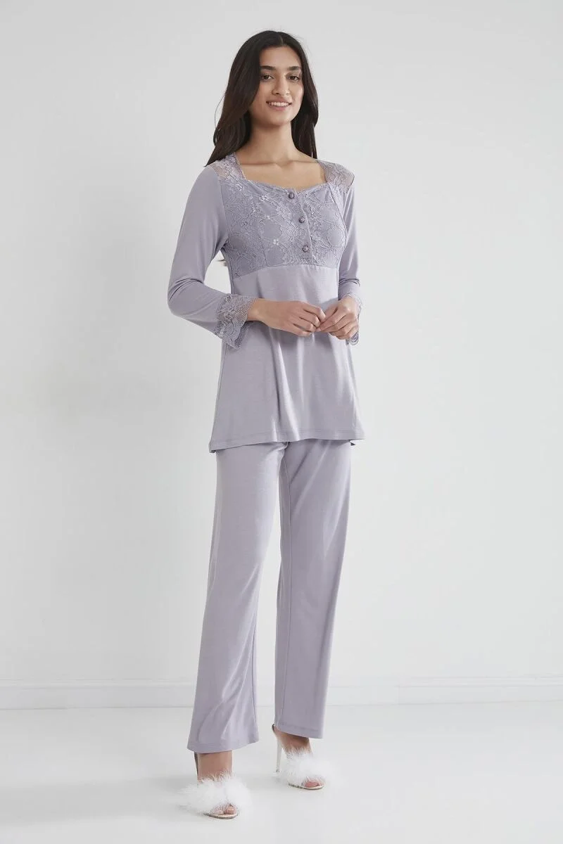 Pierre Cardin Penye Dantelli Lohusa Pijama Takımı - 1241 Royal Pijama Takımları Toptan