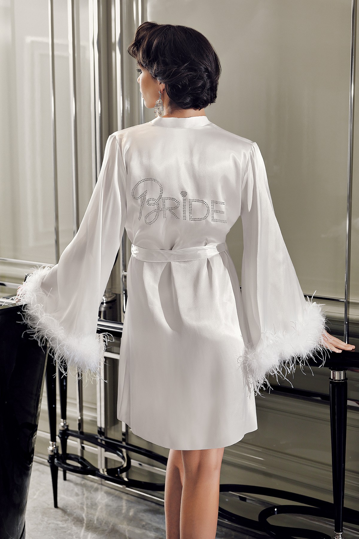 Perin 1025 Bride Saten Gelin Sabahlığı - Ekru | Nakışlı Düğün Sabahı Fotoğraf Çekimi