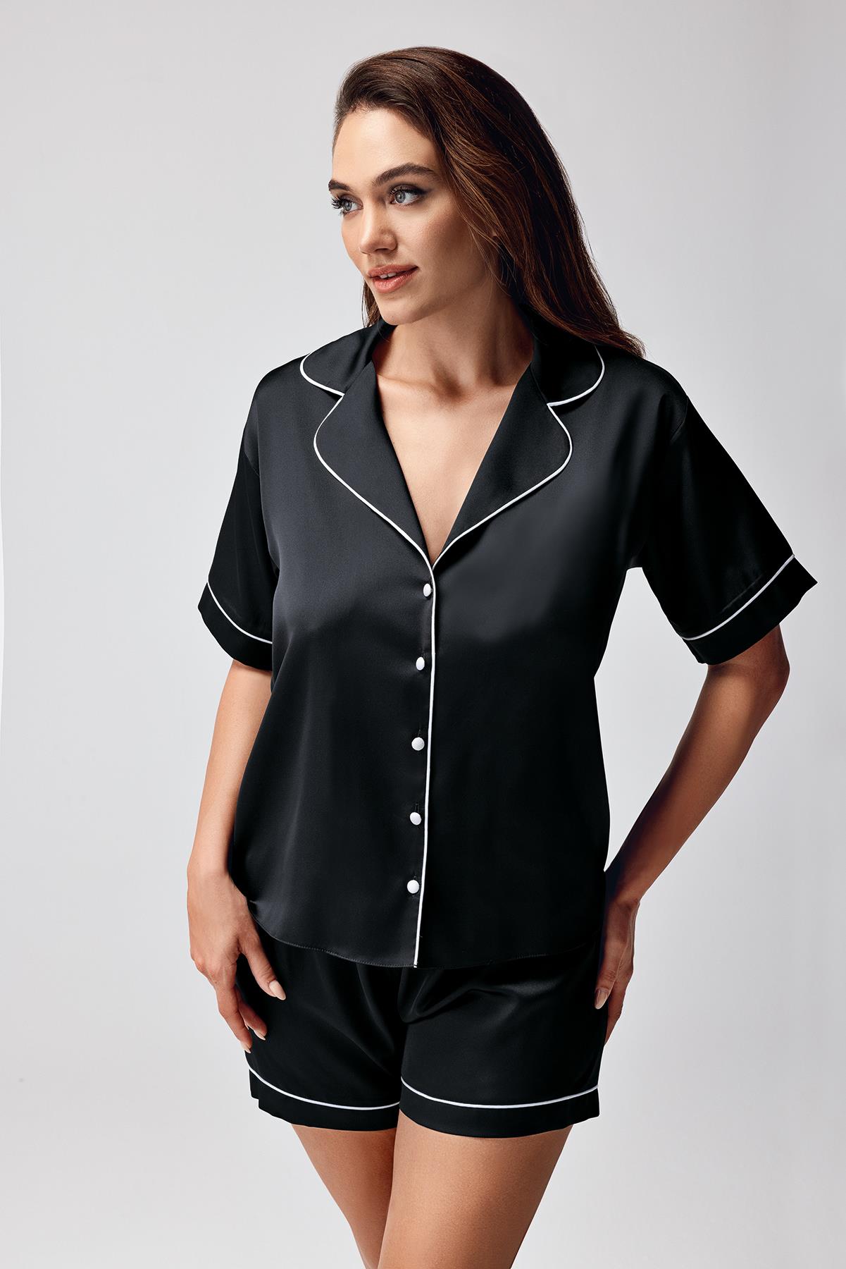 Perin 5805 Kadın 5'li Pijama Gecelik Sabahlık Takımı - Siyah | Konforlu Çok Parçalı Set