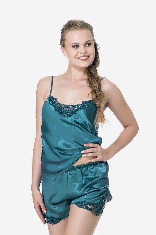 Nbb Petrol Jumelles Şortlu Saten Gecelik Takımı Şort Takım Toptan