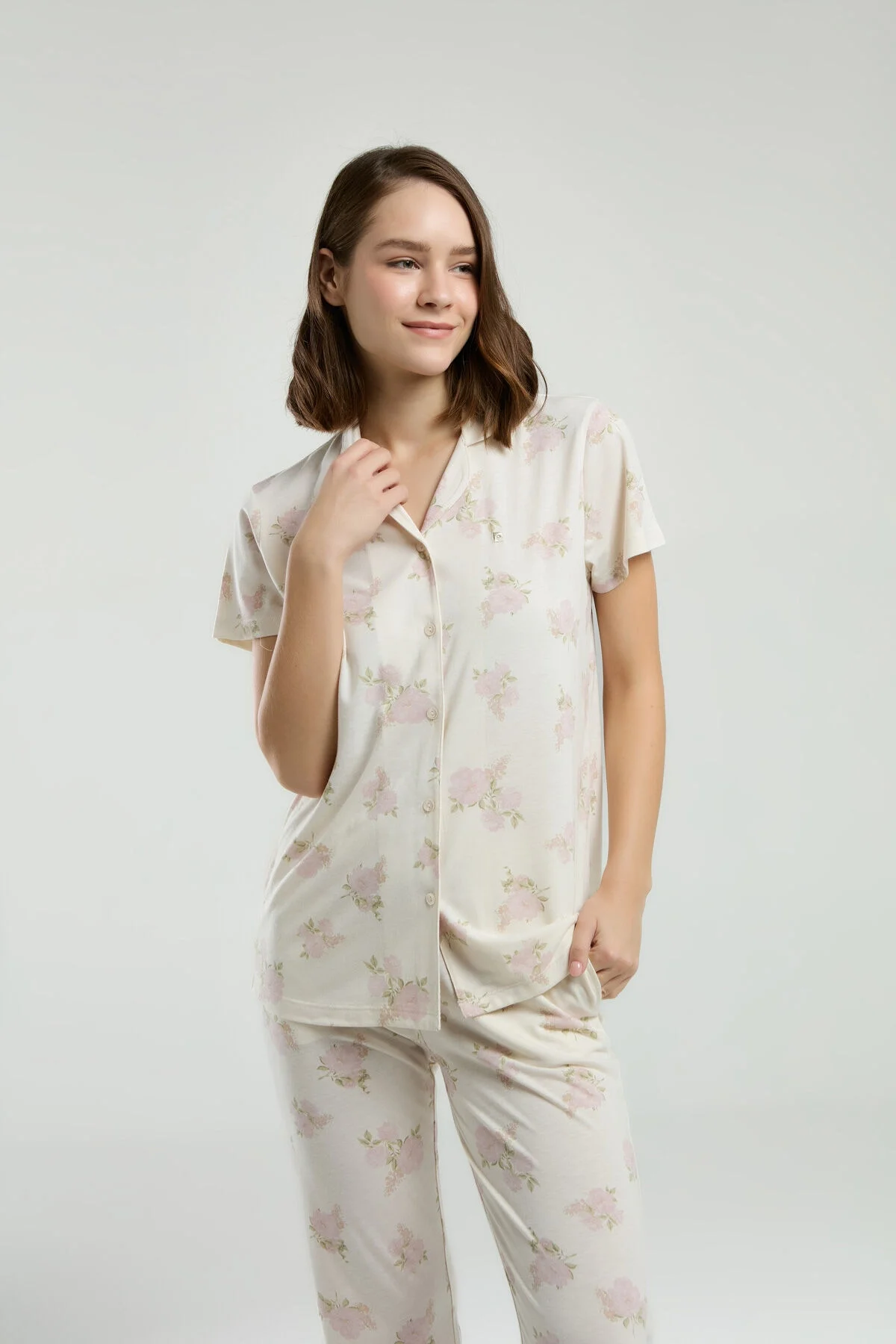 Arnetta Pierre Cardin Kadın Beyaz Gömlek Pijama Pijama Takımları Toptan