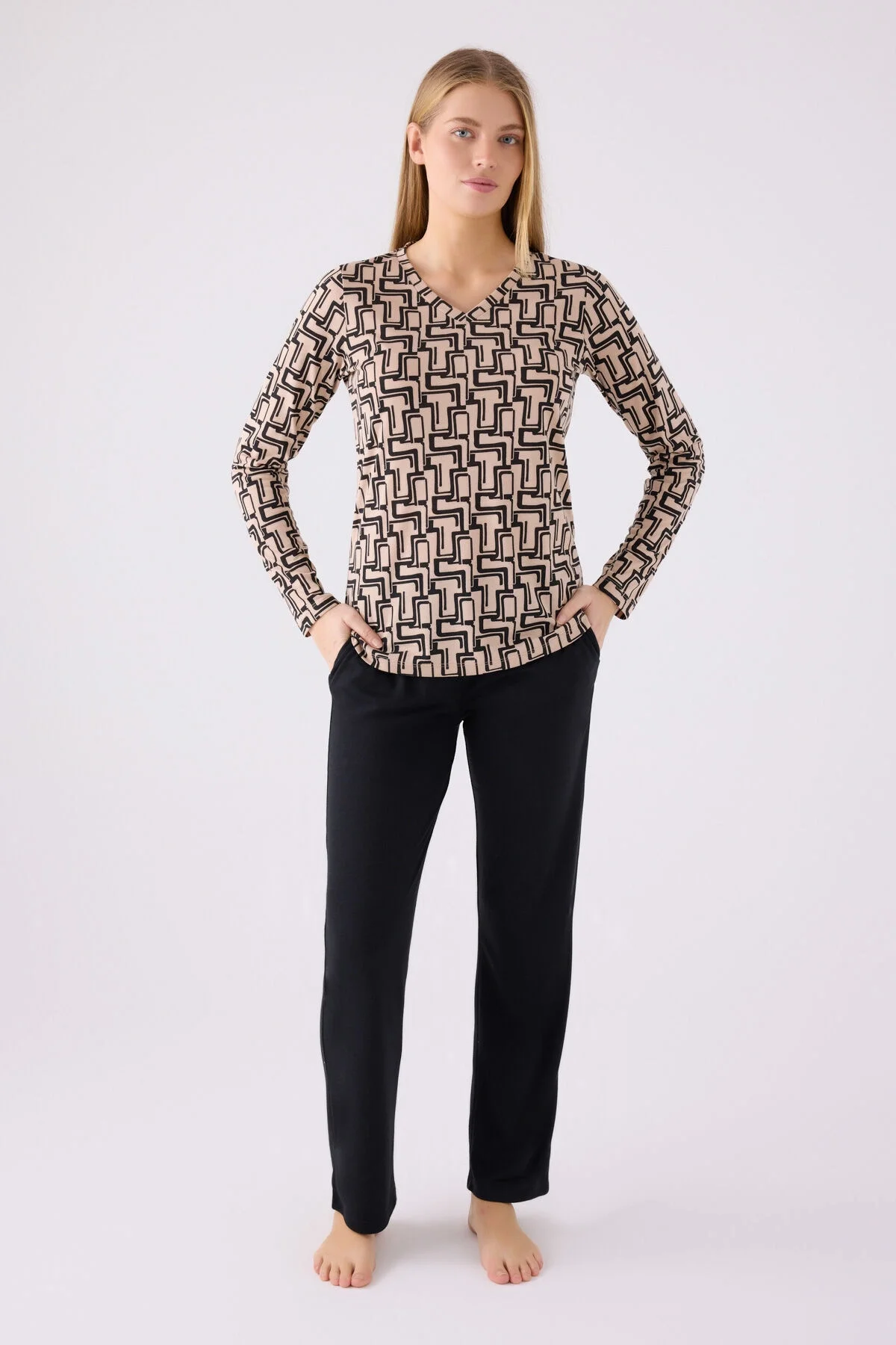 Arnetta Pierre Cardin Kadın Kahverengi Pijama Takımı Pijama Takımları Toptan