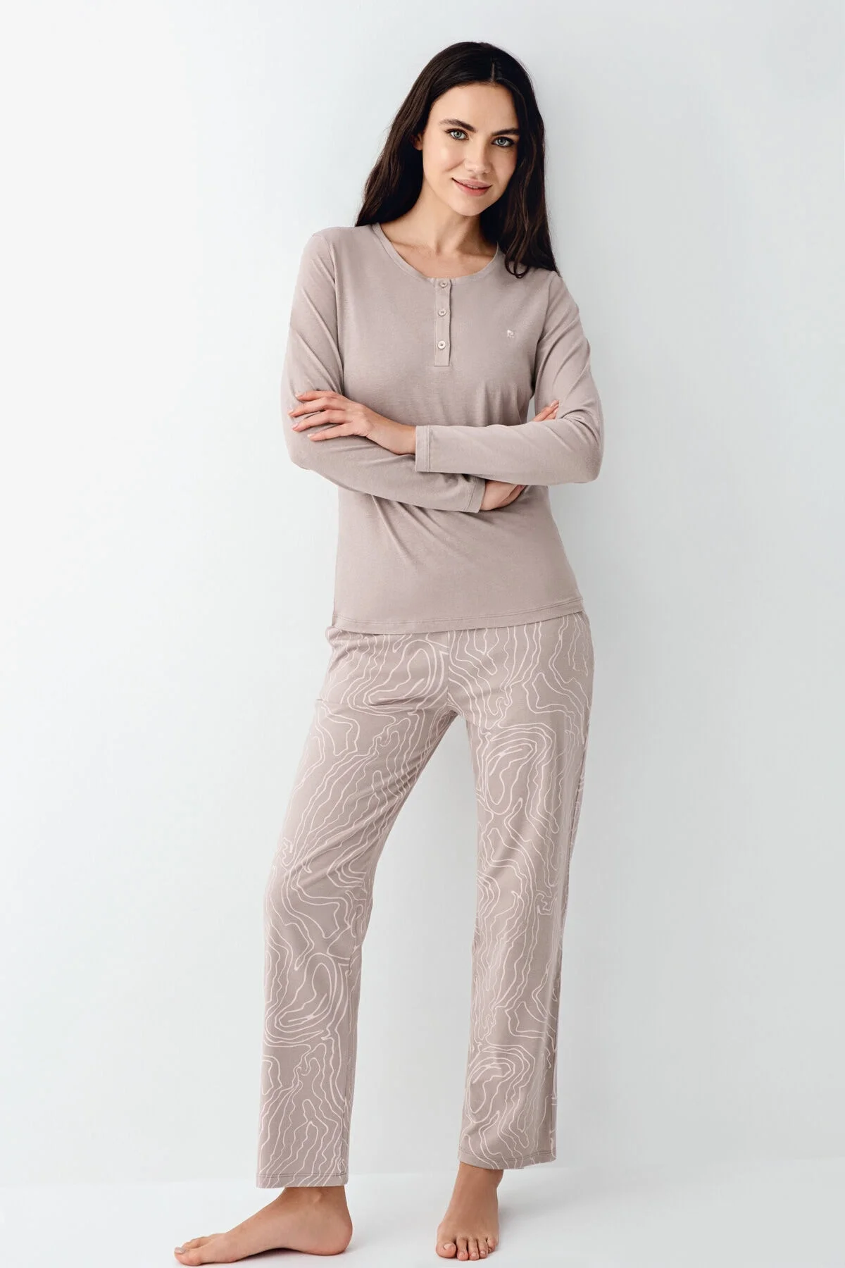 Arnetta Pierre Cardin Kadın Kahverengi Pijama Takımı Pijama Takımları Toptan