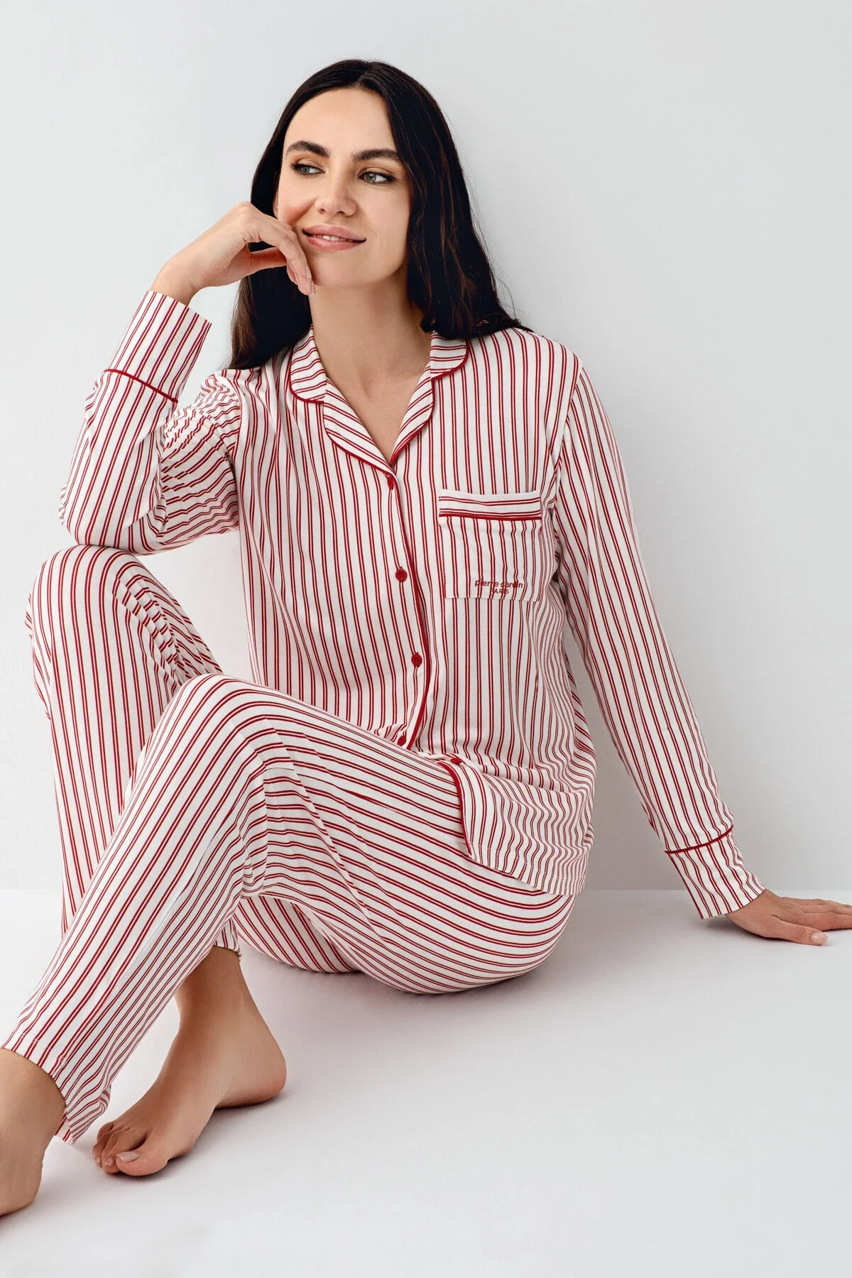 Arnetta Pierre Cardin Kadın Kırmızı Gömlek Pijama Pijama Takımları Toptan