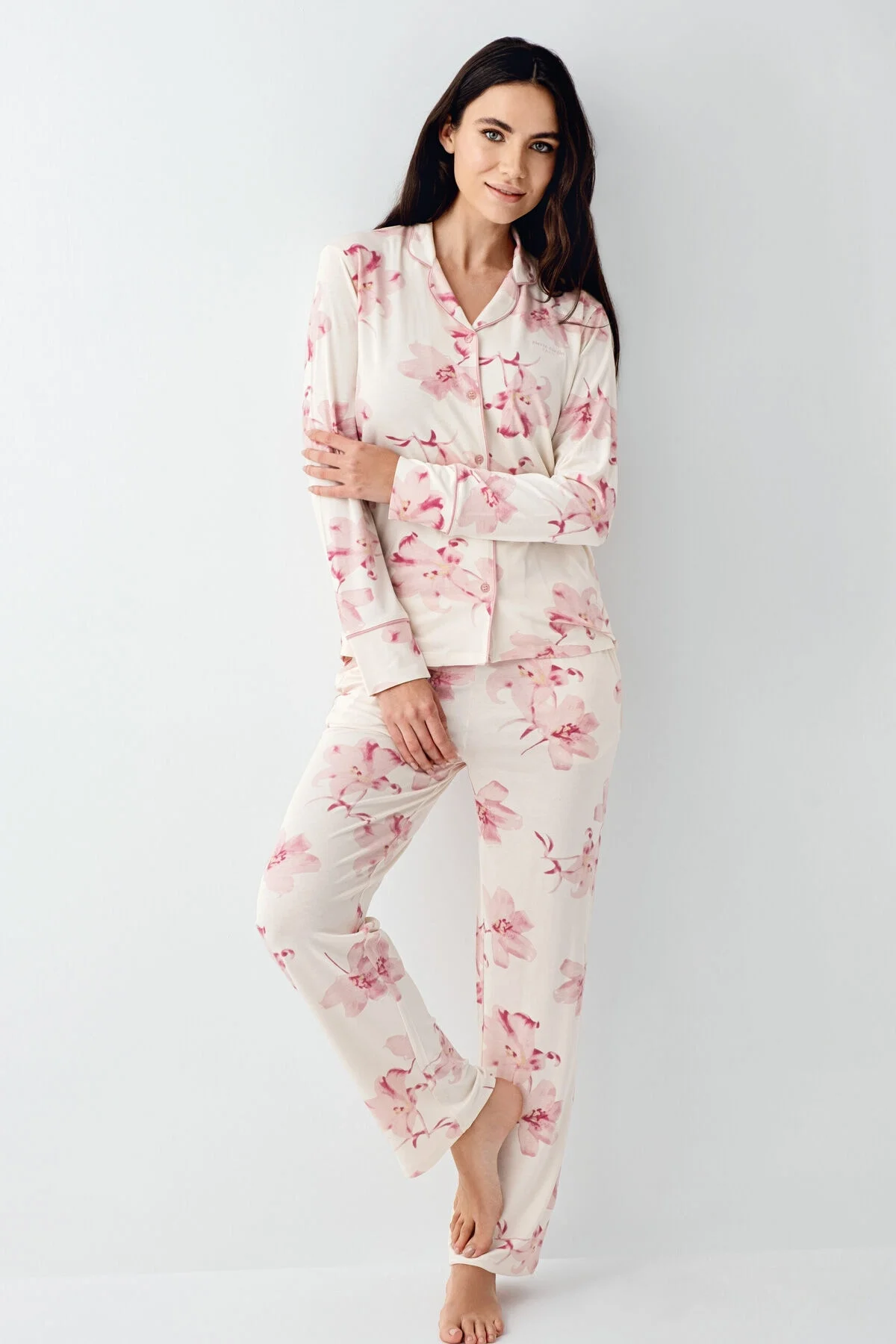 Arnetta Pierre Cardin Kadın Krem Gömlek Pijama Pijama Takımları Toptan