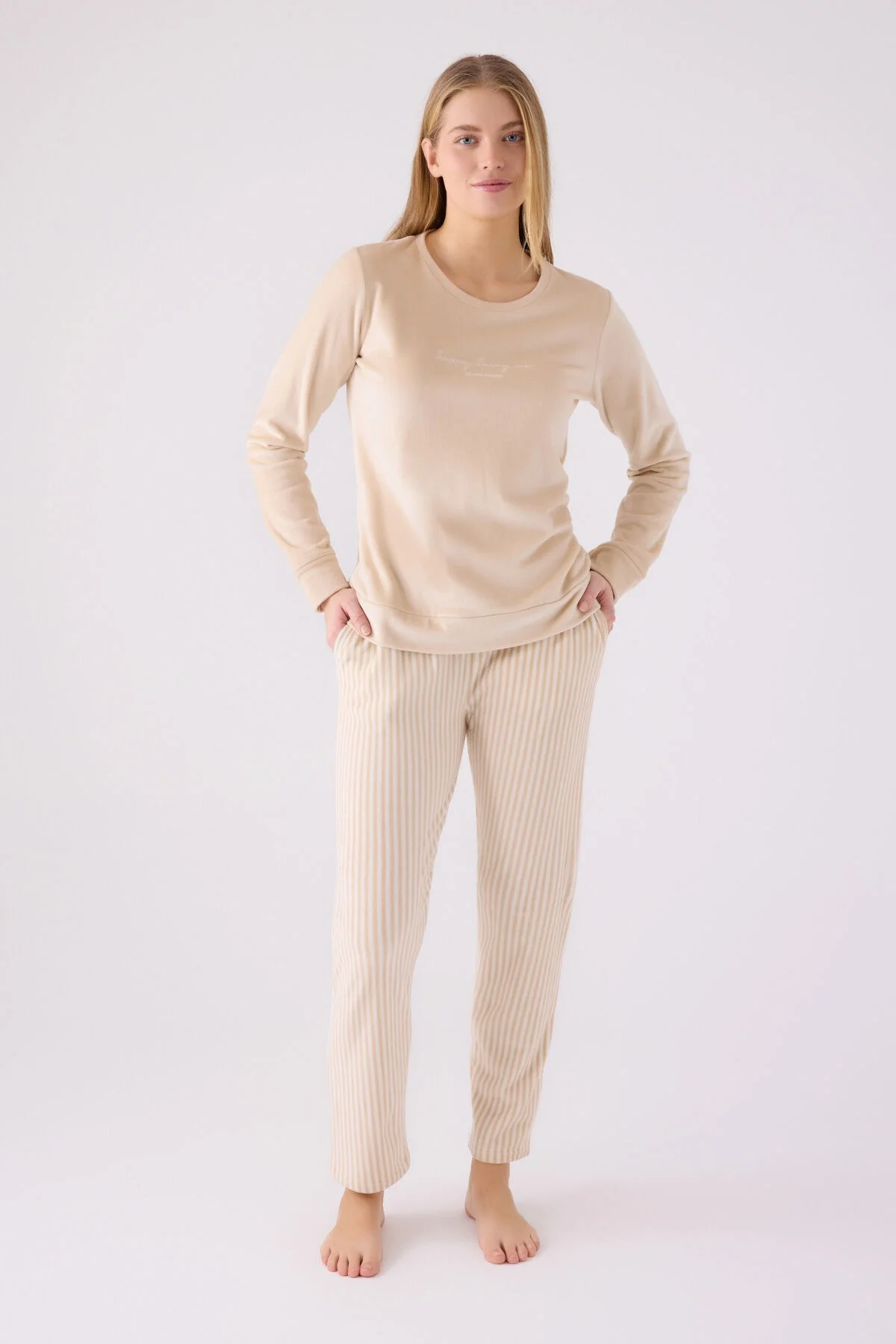 Arnetta Pierre Cardin Kadın Krem Pijama Takımı Pijama Takımları Toptan