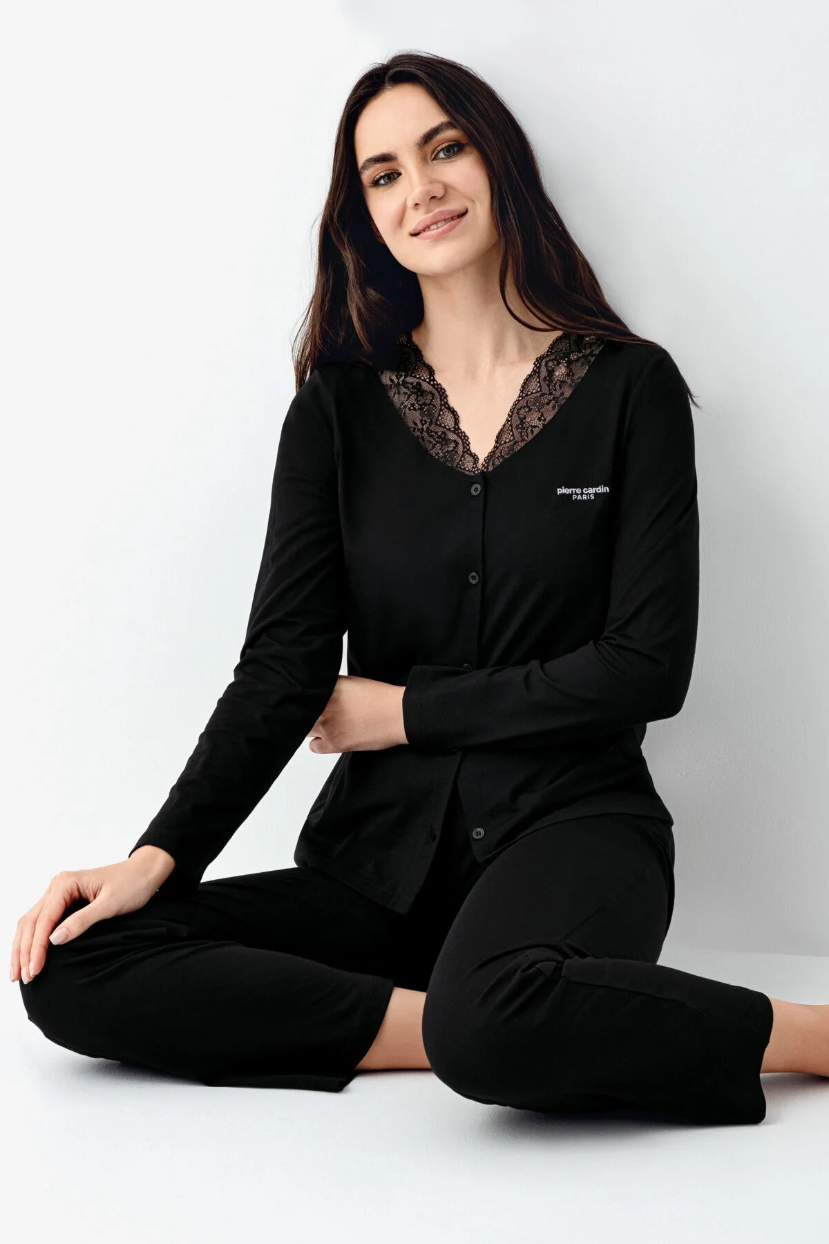 Arnetta Pierre Cardin Kadın Siyah Pijama Takımı Pijama Takımları Toptan