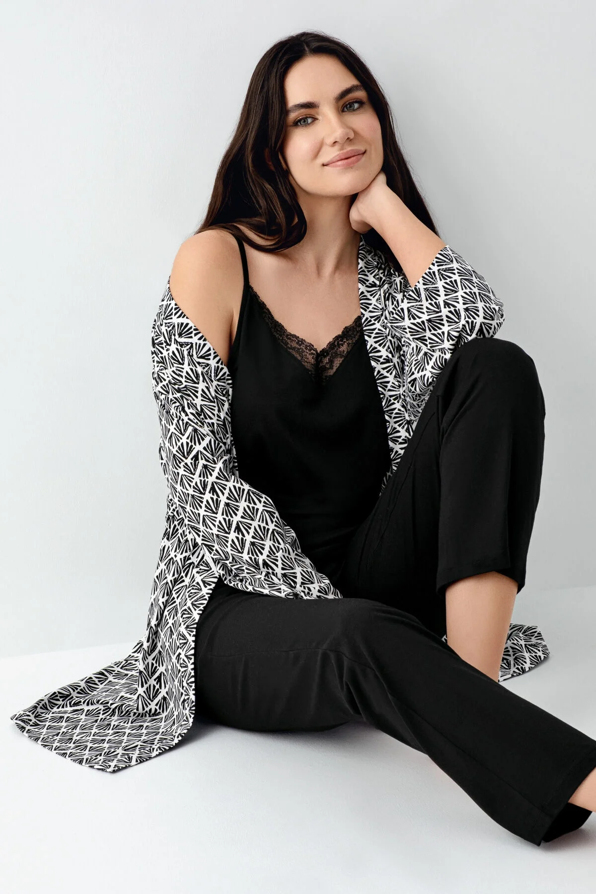 Arnetta Pierre Cardin Kadın Siyah Sabahlık Gecelik & Sabahlık Toptan