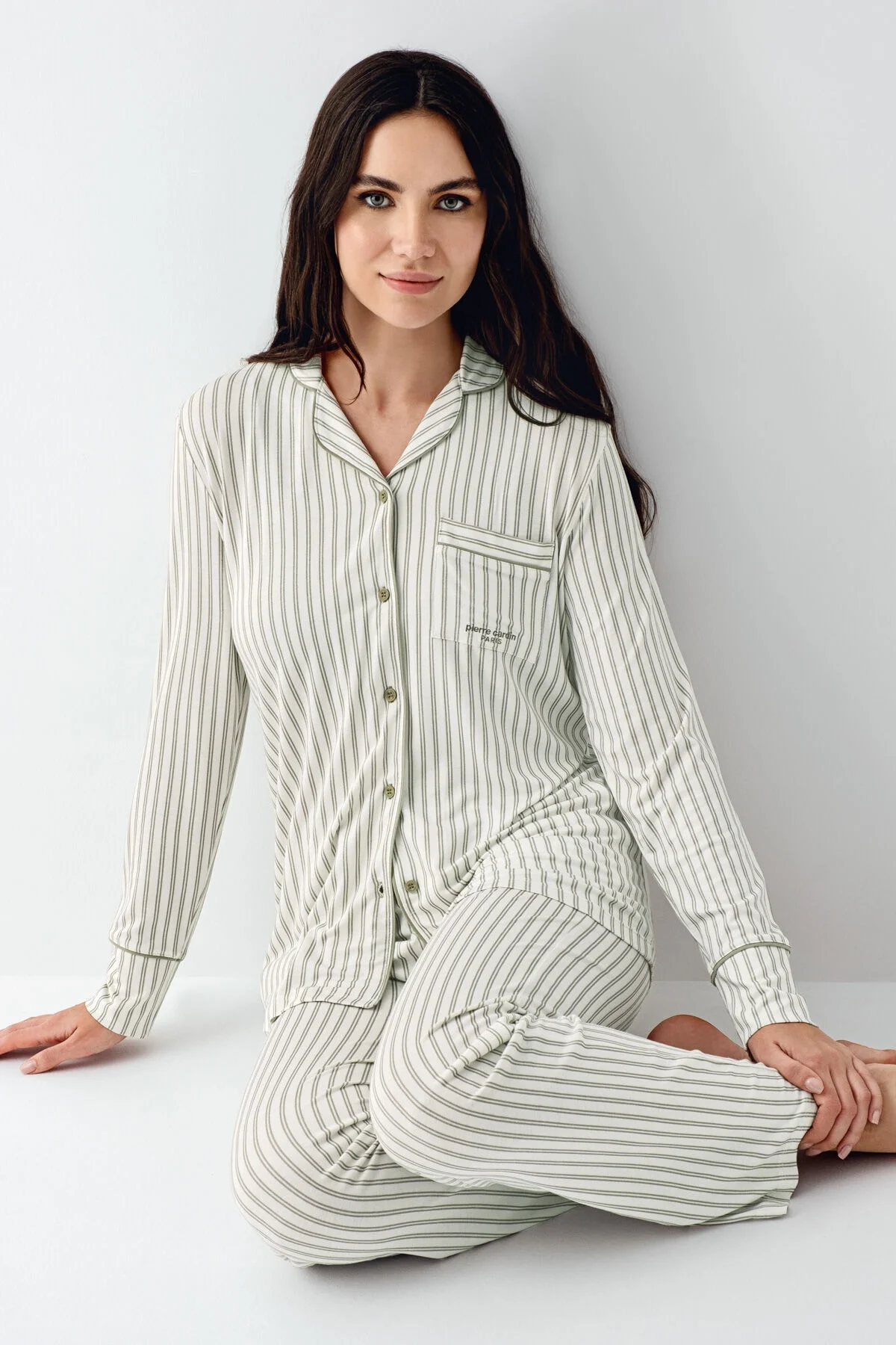 Arnetta Pierre Cardin Kadın Yeşil Gömlek Pijama Pijama Takımları Toptan