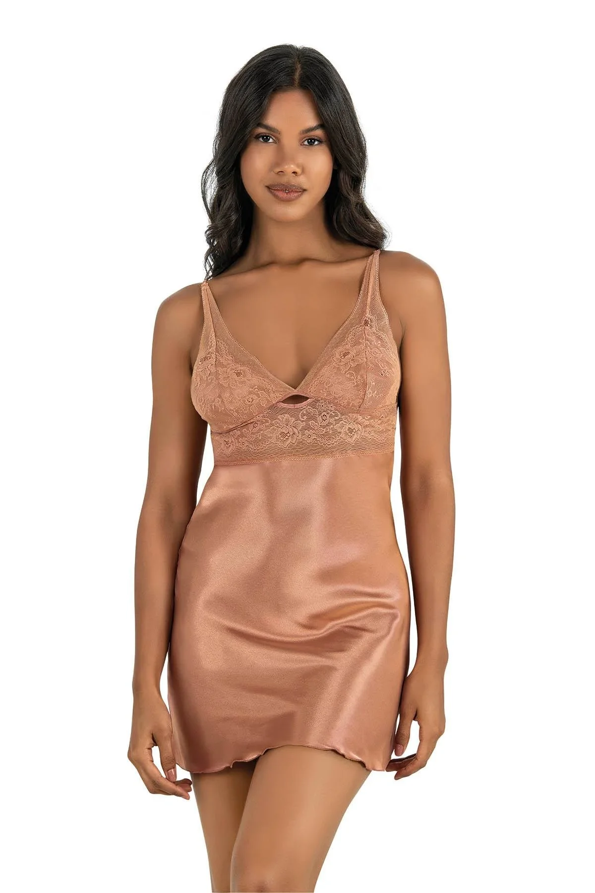 Ahu Primoda Bakır Kısa Saten Gecelik 8230 Gecelik Toptan