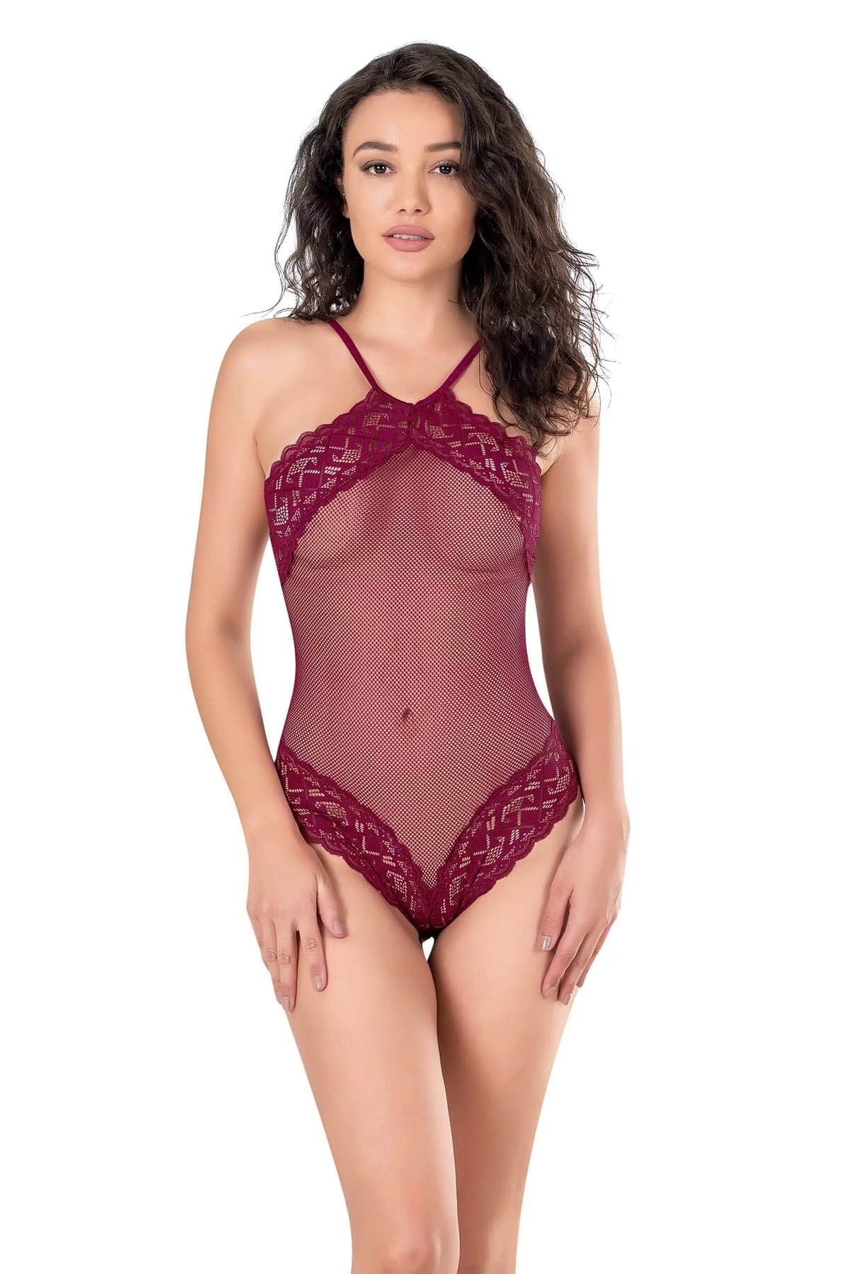 Ahu Primoda Bordo File-Tül Bodysuit Gecelik 8126 Gecelik Toptan