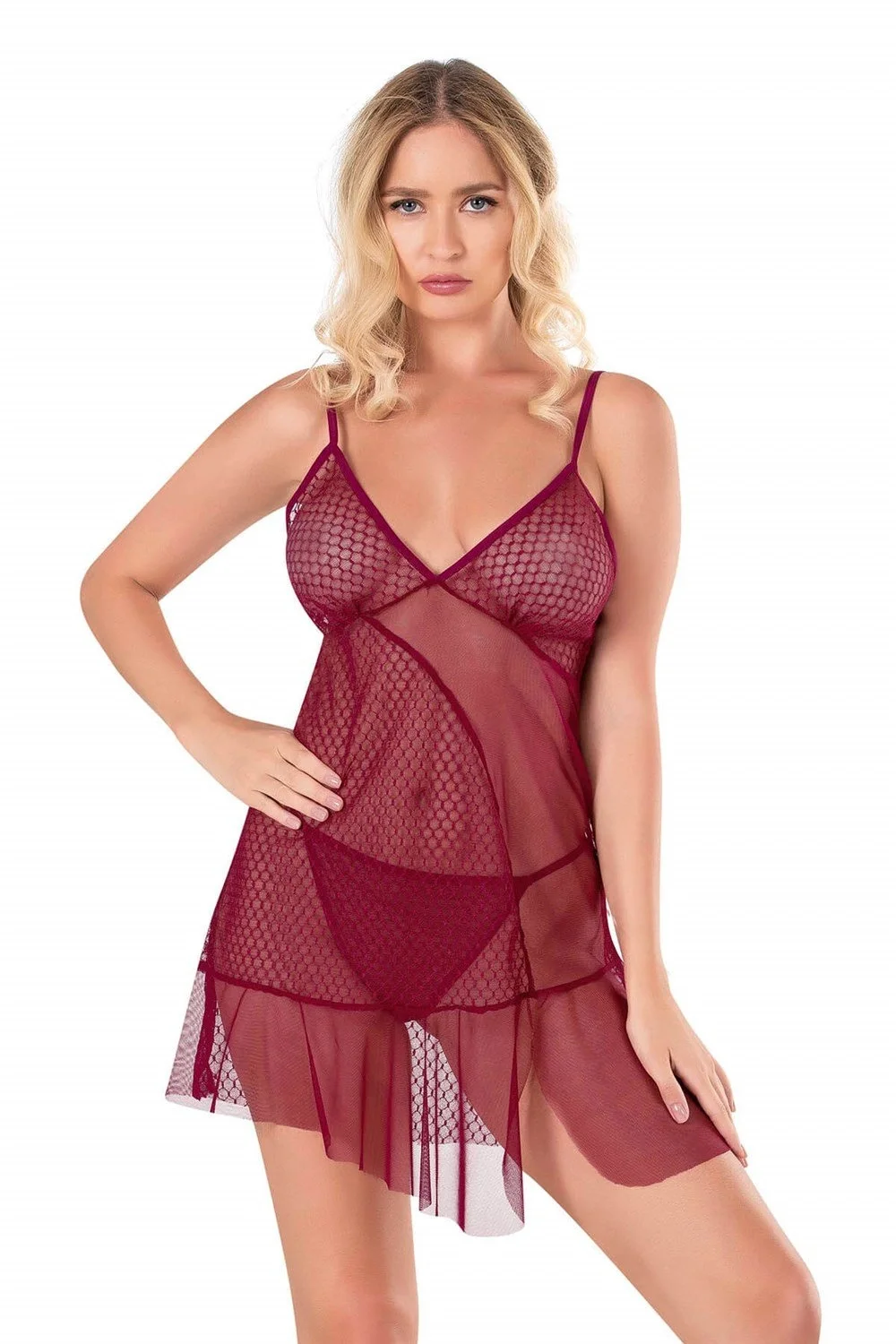 Ahu Primoda Bordo Kısa Tül Gecelik 4119 Gecelik Toptan