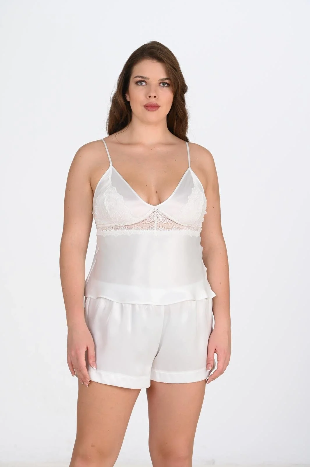 Ahu Primoda Büyük Beden Ekru Şort Takımı 1071 Şort Takım Toptan