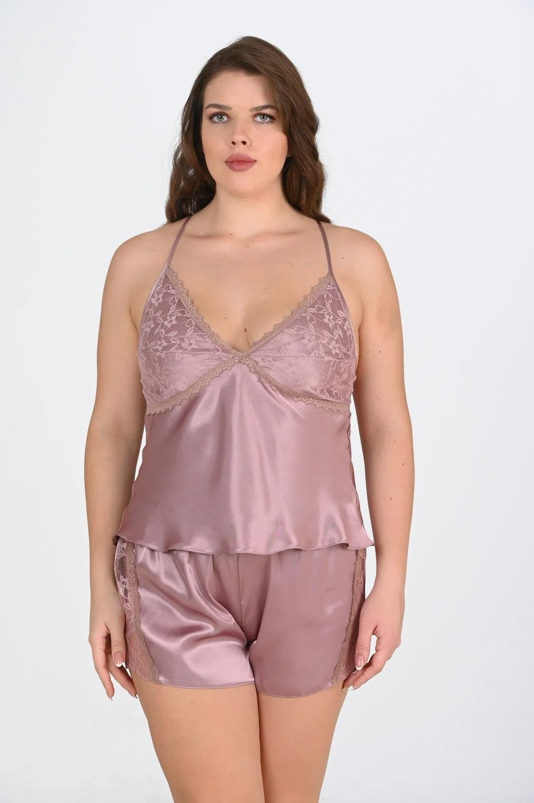 Ahu Primoda Büyük Beden Vizon Şort Takımı 1072 Şort Takım Toptan