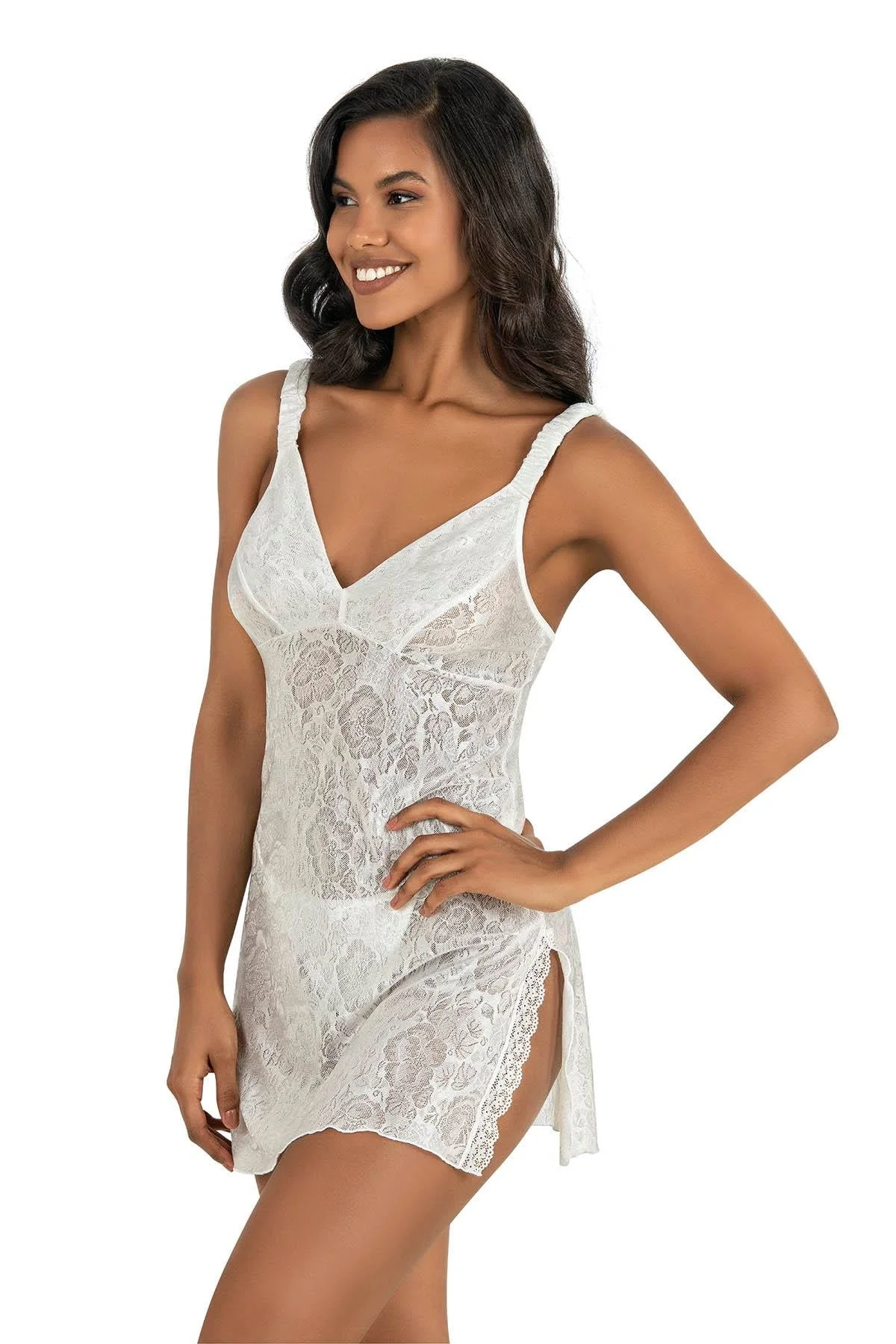 Ahu Primoda Ekru Kısa Saten Gecelik 8221 Gecelik Toptan