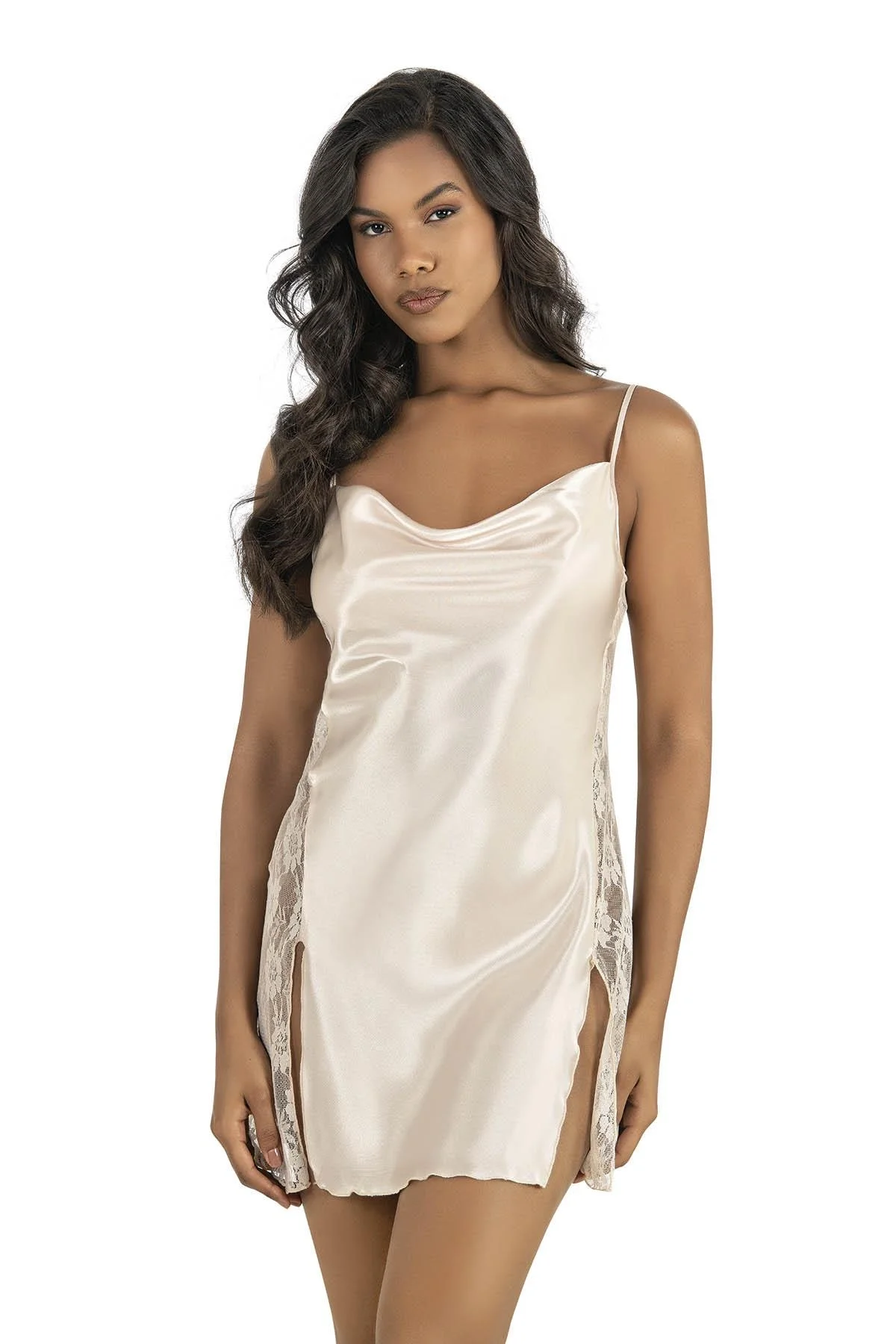 Ahu Primoda Fildişi Kısa Saten Gecelik 8214 Gecelik Toptan