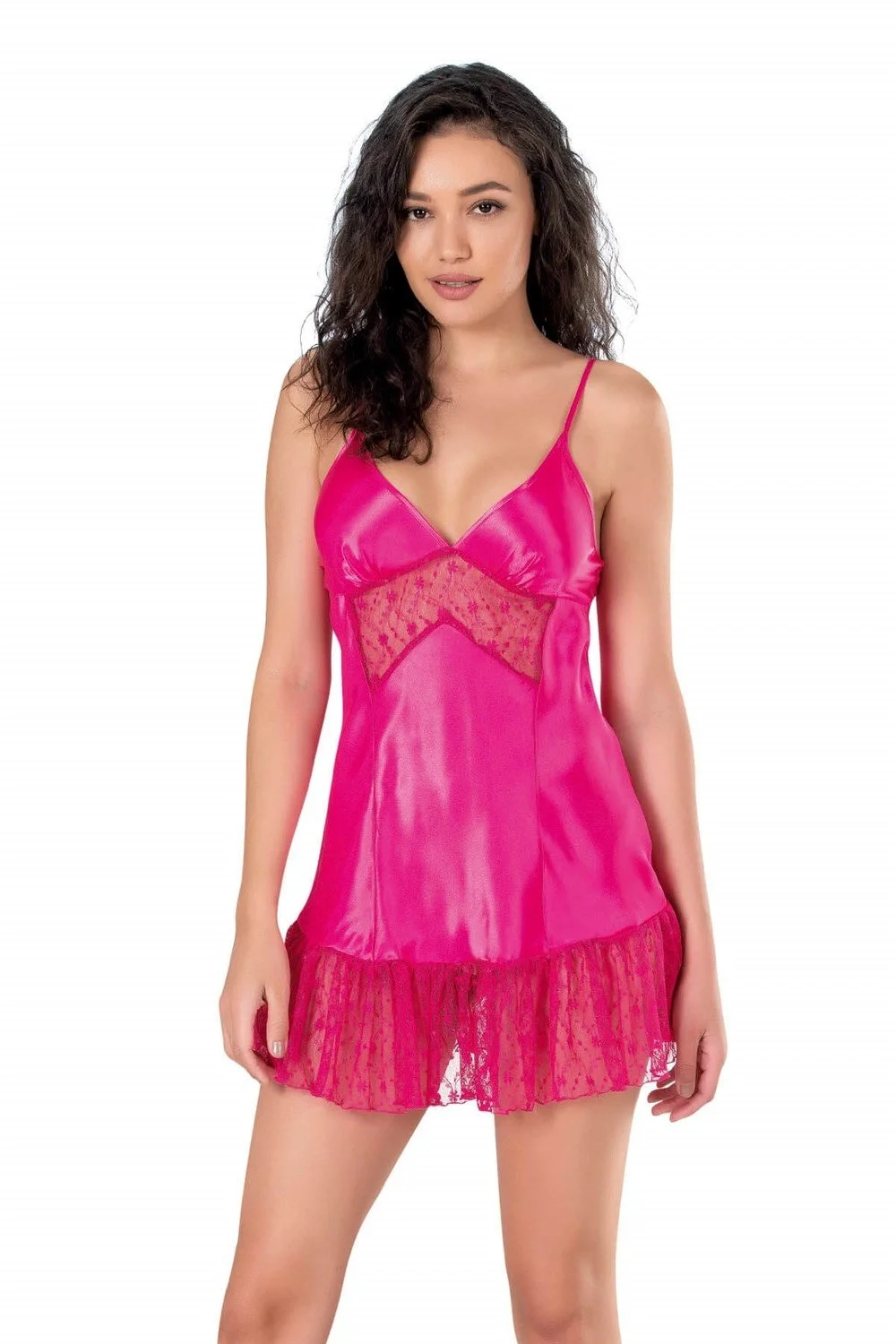 Ahu Primoda Fuşya Kısa Saten Gecelik 8130 Gecelik Toptan