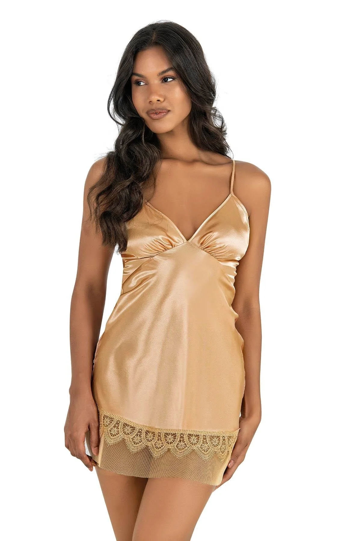 Ahu Primoda Gold Kısa Saten Gecelik 8248 Gecelik Toptan