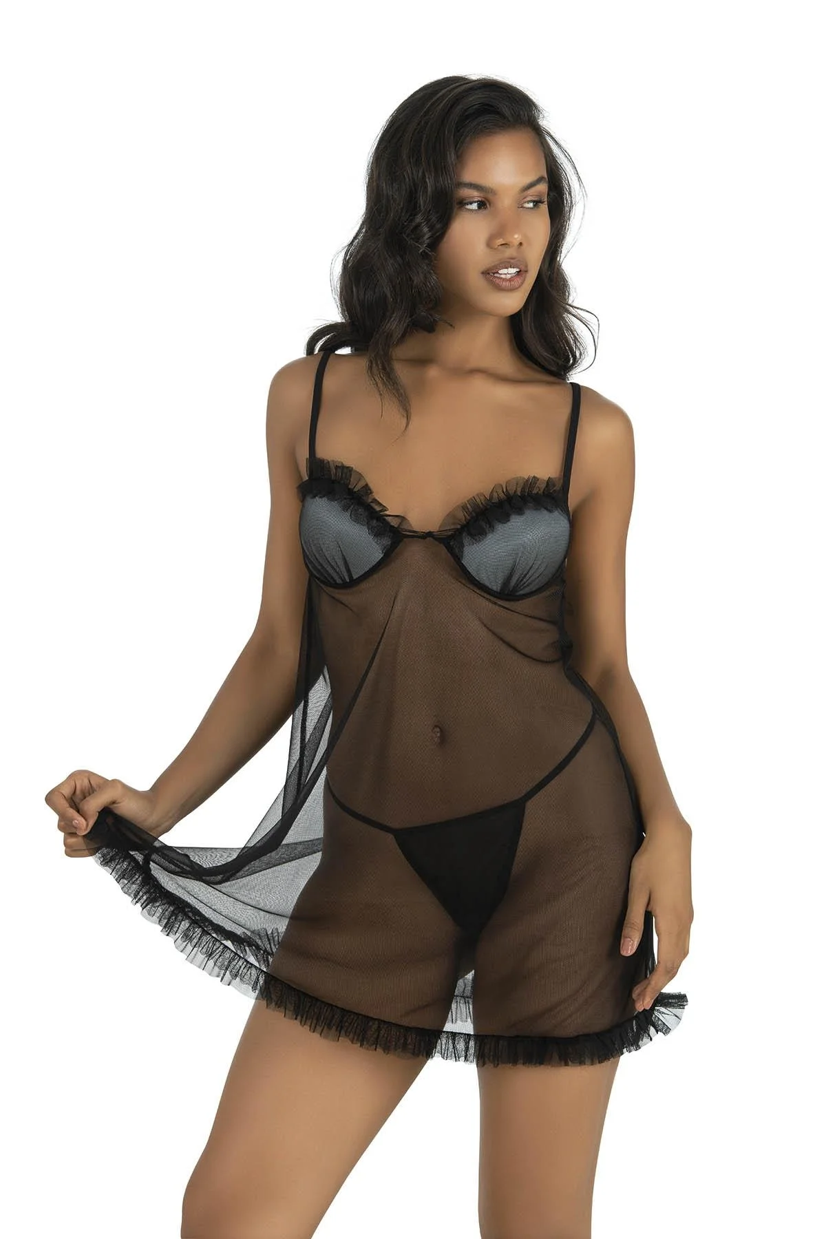 Ahu Primoda Gri Kısa Tül Gecelik 4252 Gecelik Toptan