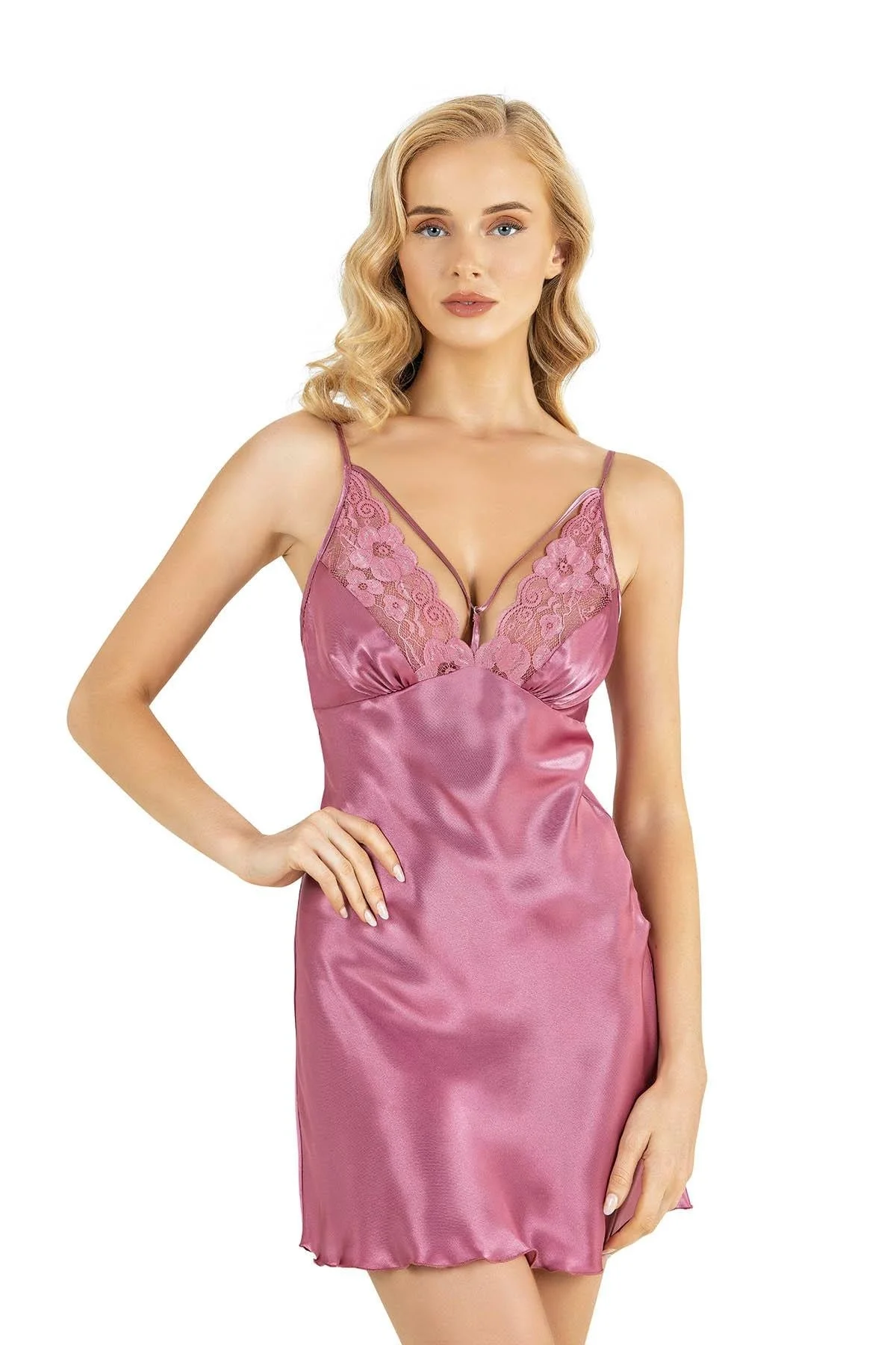 Ahu Primoda Gülkurusu Kısa Saten Gecelik 8245 Gecelik Toptan