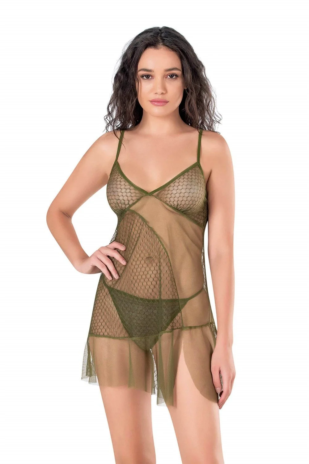 Ahu Primoda Haki Kısa Tül Gecelik 4119 Gecelik Toptan