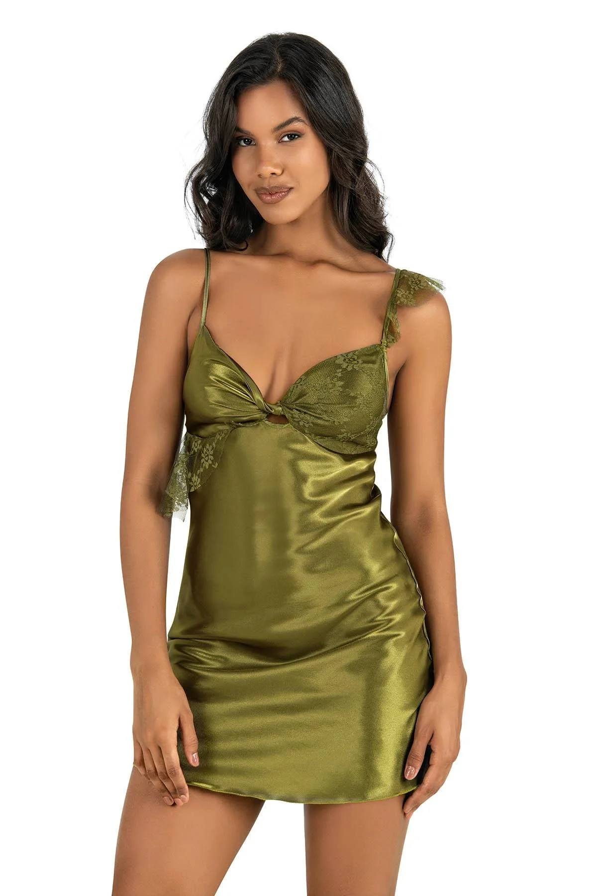 Ahu Primoda Haki Yeşil Kısa Saten Gecelik 8235 Gecelik Toptan