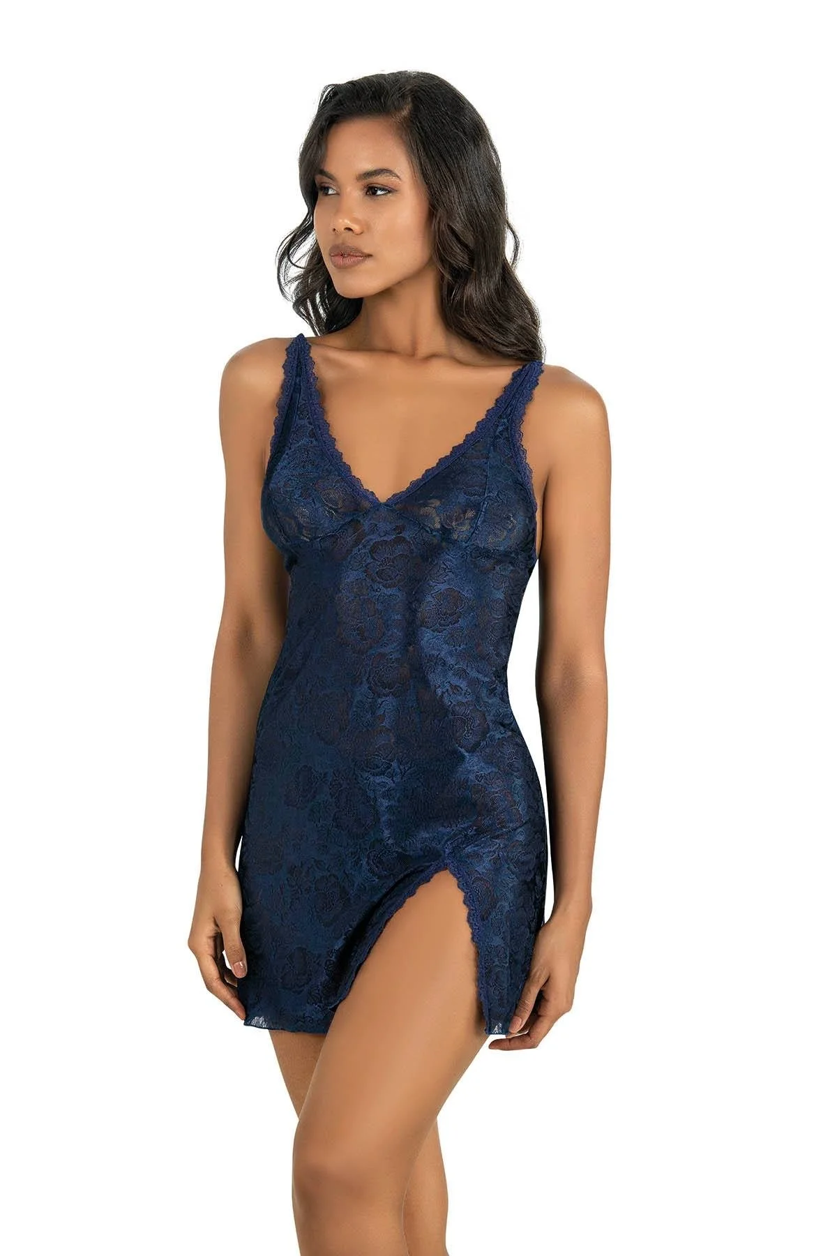 Primoda Lacivert Kısa Saten Gecelik 8222