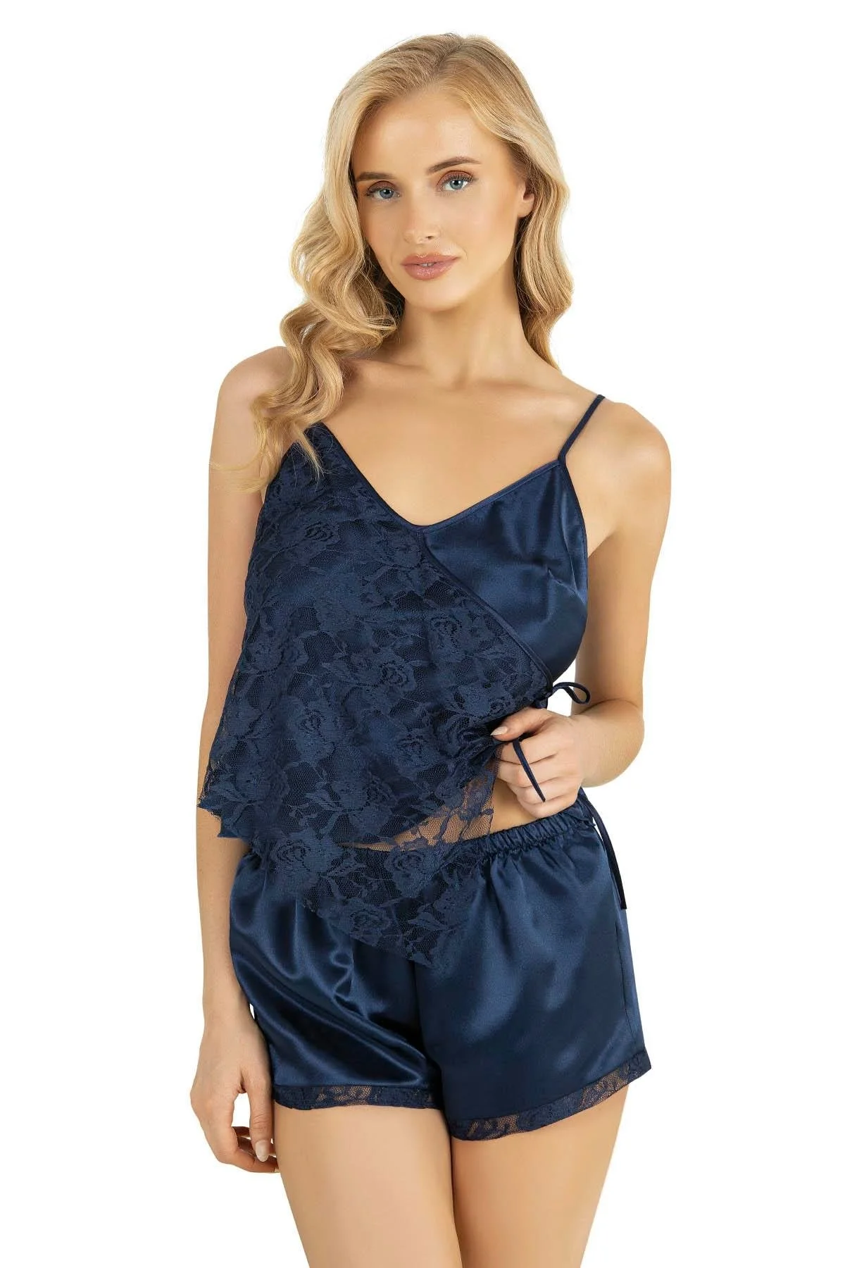 Ahu Primoda Lacivert Saten Şort Takımı 9204 Şort Takım Toptan