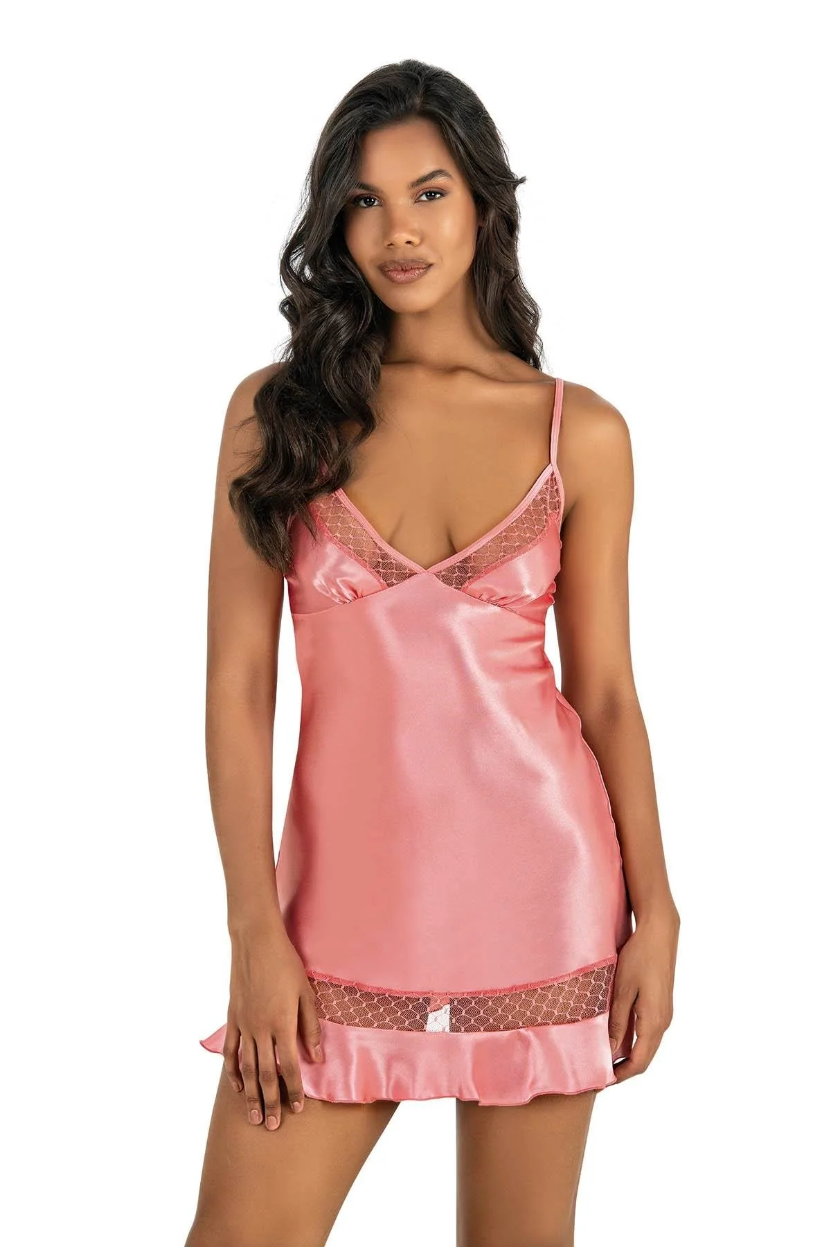 Ahu Primoda Mercan Kısa Saten Gecelik 8212 Gecelik Toptan