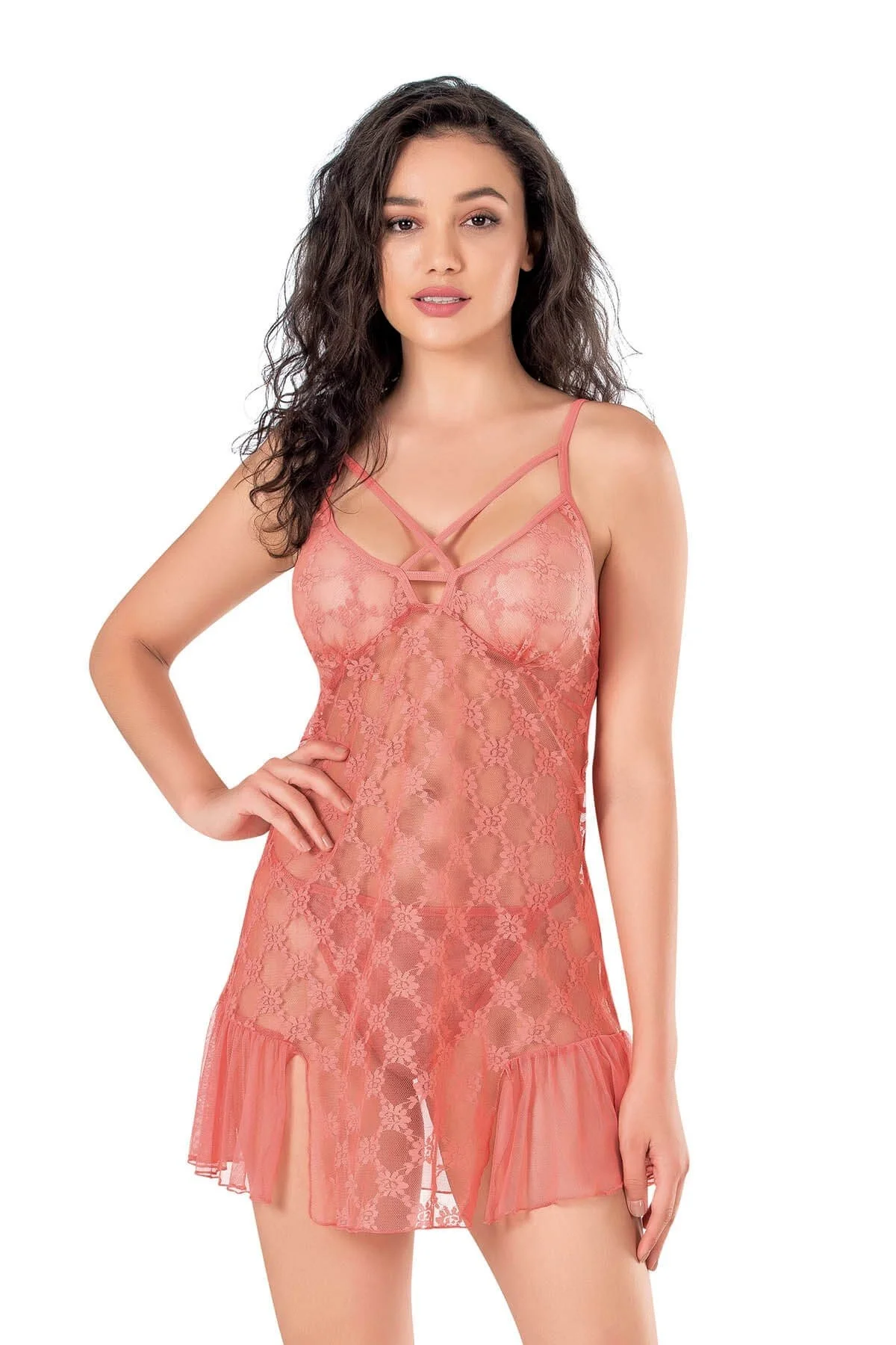 Ahu Primoda Mercan Kısa Tül Gecelik 4139 Gecelik Toptan