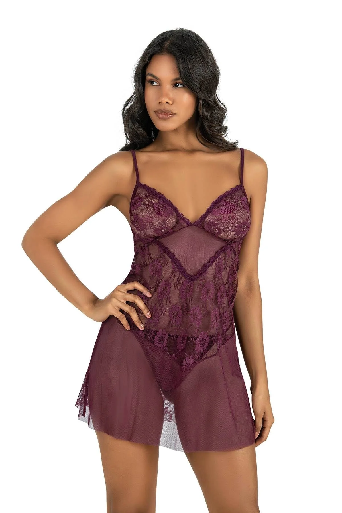 Ahu Primoda Mürdüm Kısa Tül Gecelik 4201 Gecelik Toptan