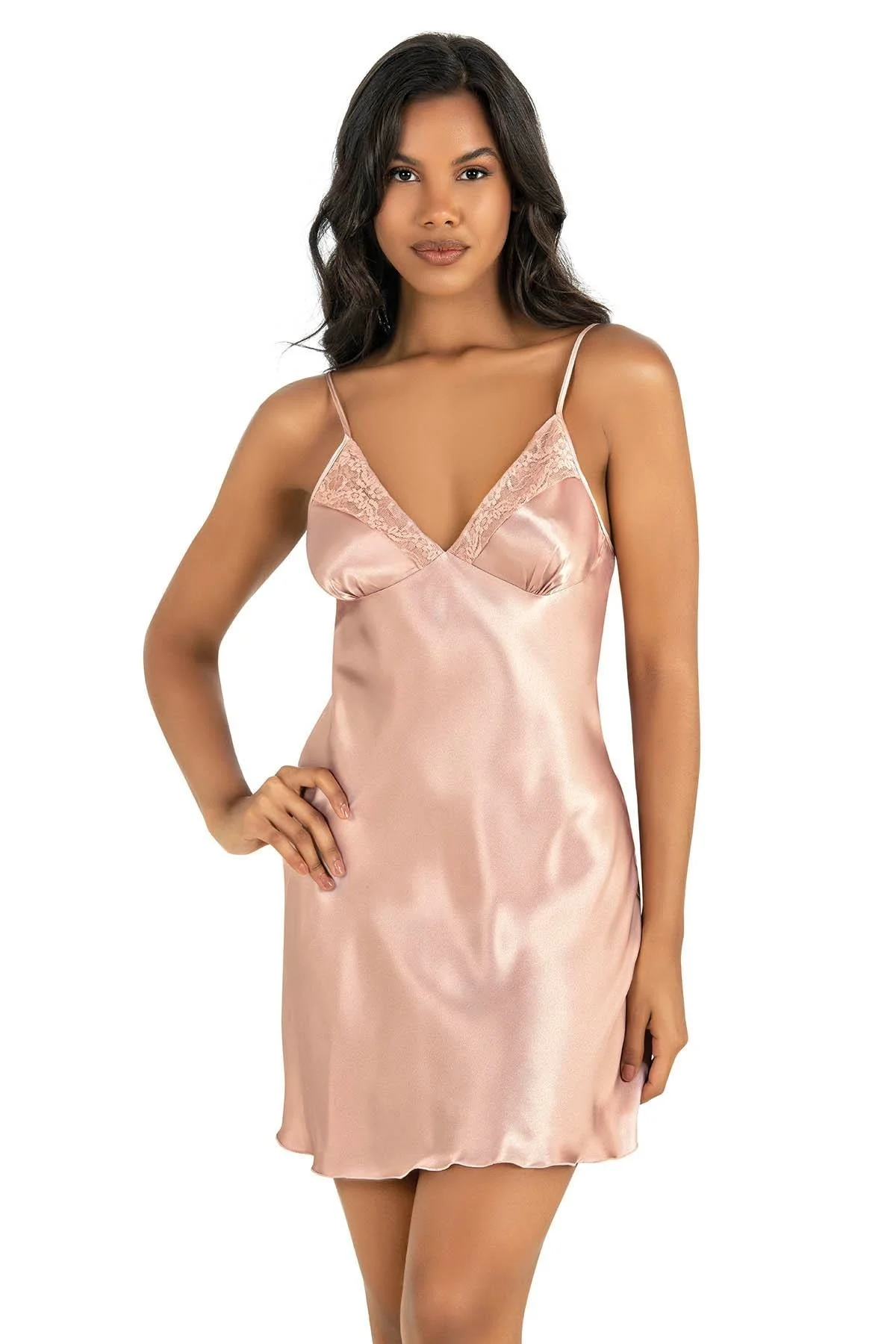 Ahu Primoda Pudra Kısa Saten Gecelik 8201 Gecelik Toptan