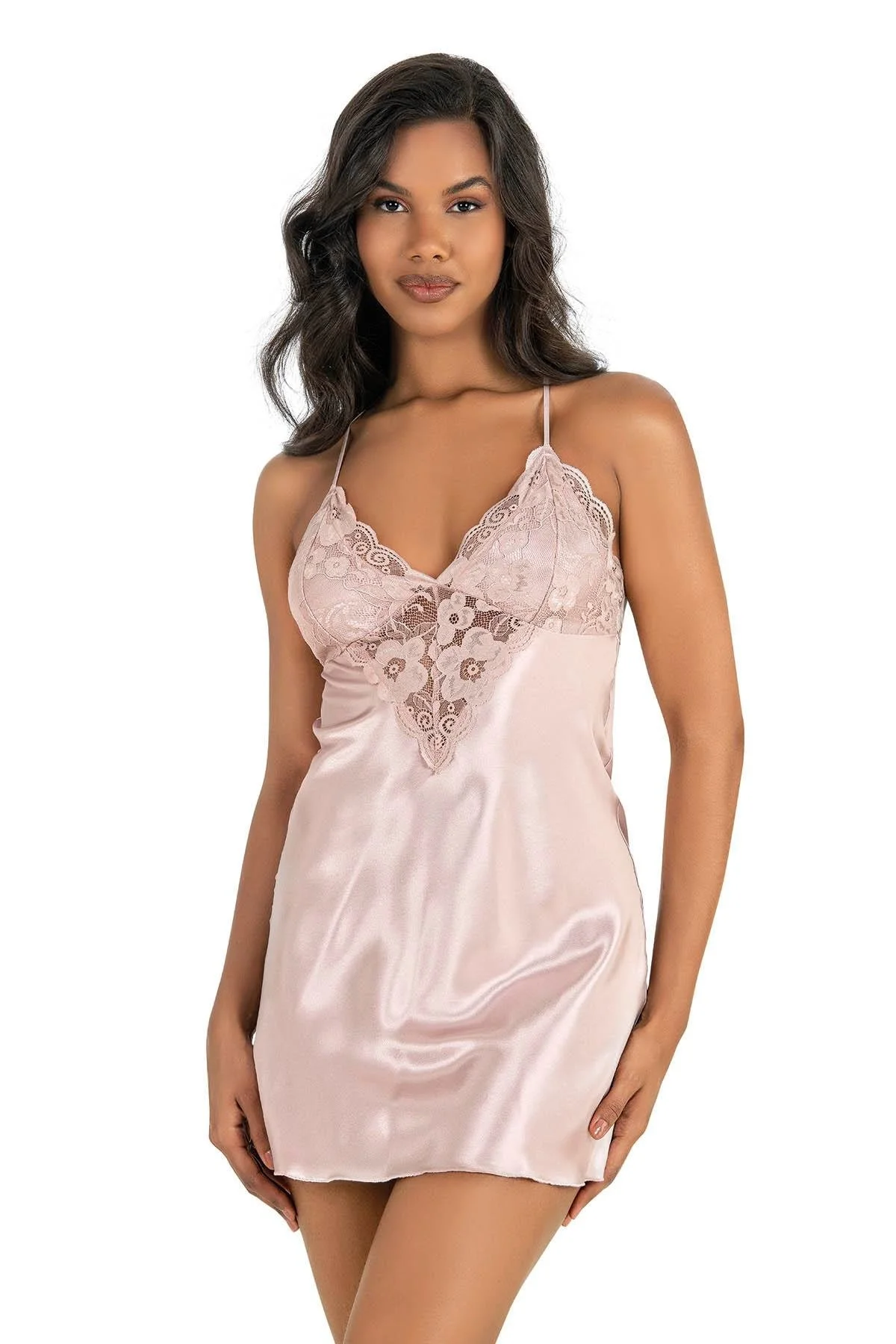 Ahu Primoda Pudra Kısa Saten Gecelik 8247 Gecelik Toptan