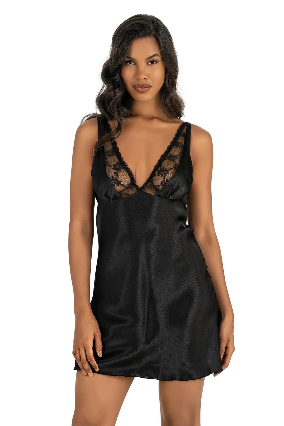 Primoda Siyah Kısa Saten Gecelik 8205