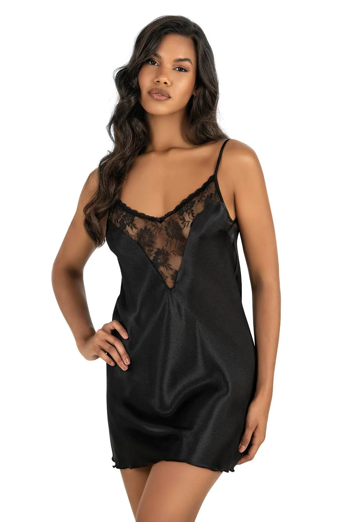 Ahu Primoda Siyah Kısa Saten Gecelik 8209 Gecelik Toptan