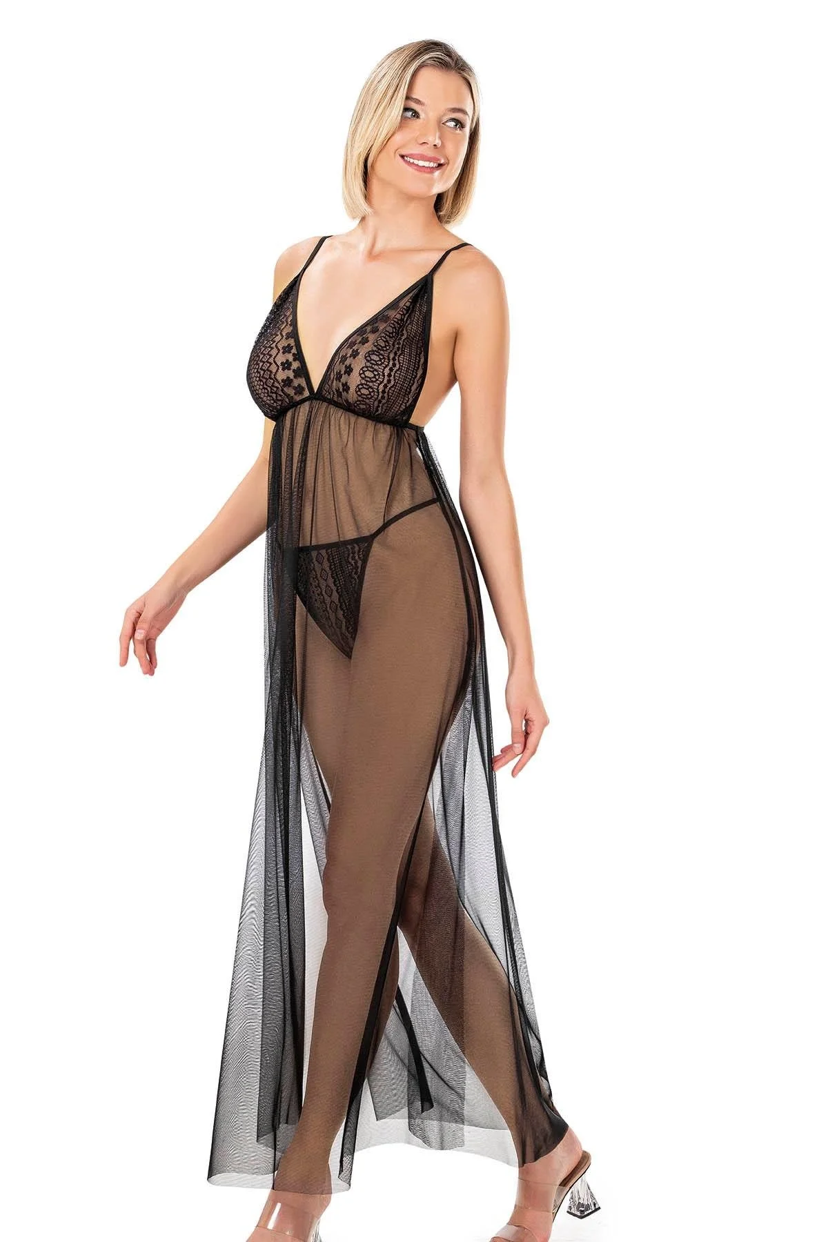 Ahu Primoda Siyah Kısa Tül Gecelik 4259 Gecelik Toptan