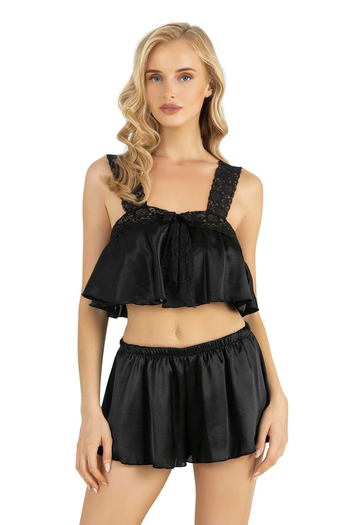 Ahu Primoda Siyah Saten Şort Takımı 9200 Şort Takım Toptan