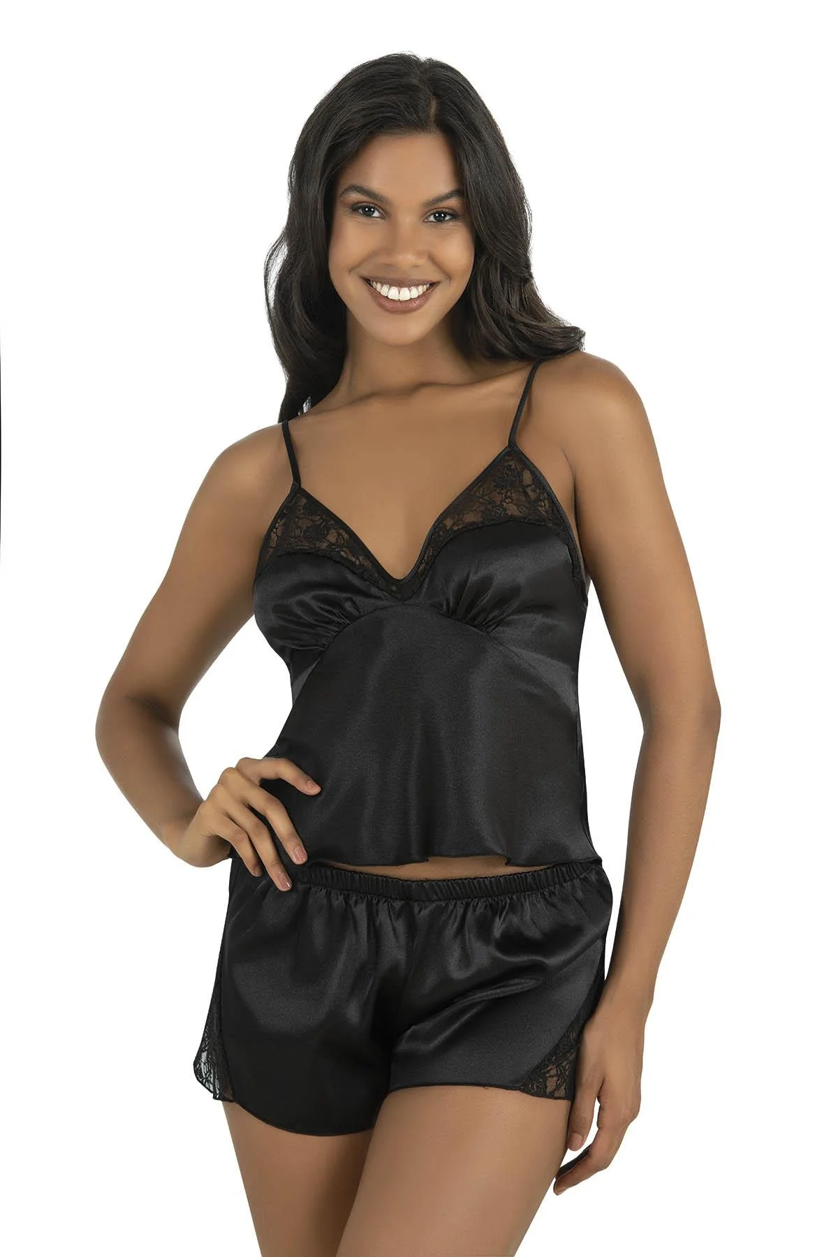 Ahu Primoda Siyah Saten Şort Takımı 9203 Şort Takım Toptan