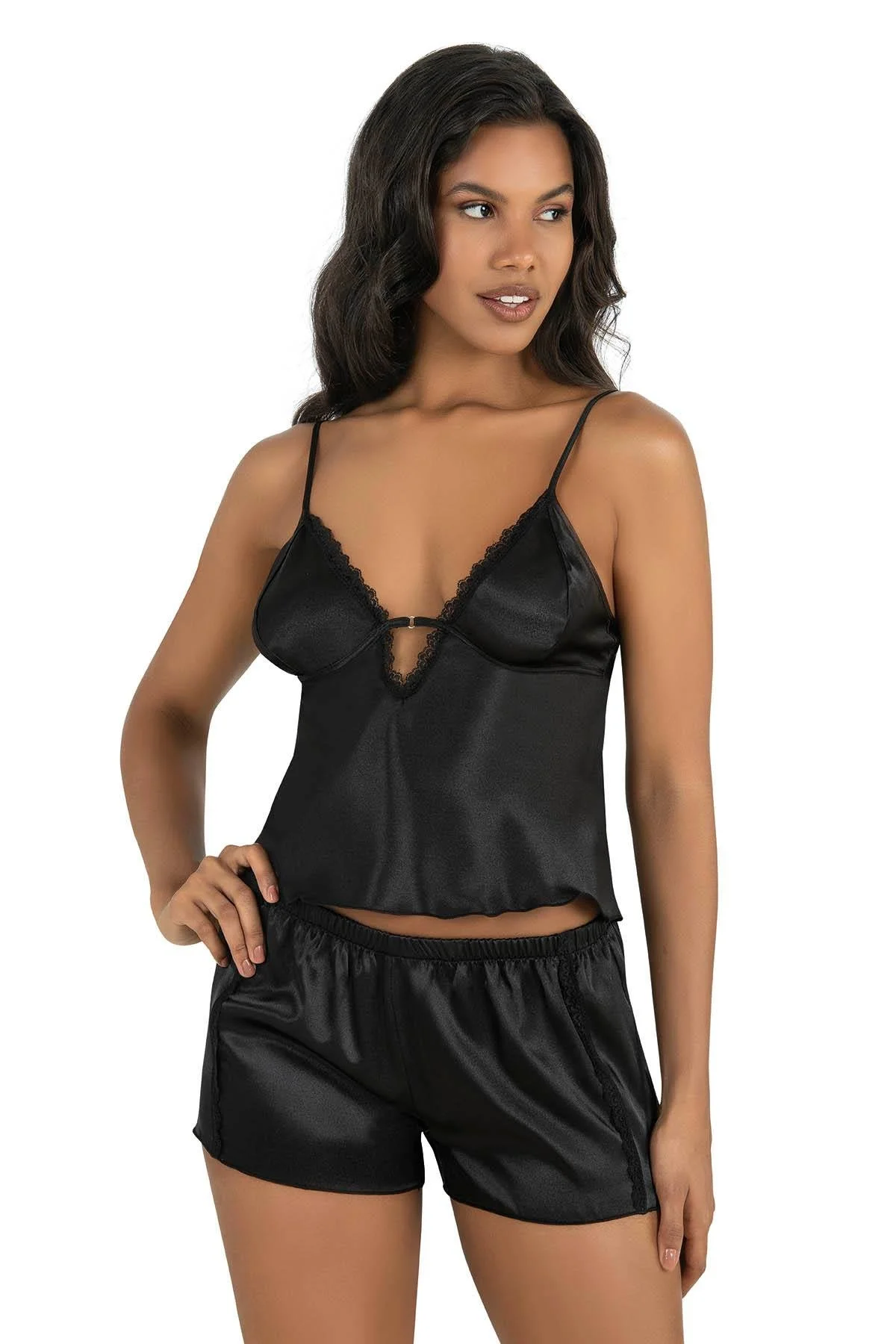 Ahu Primoda Siyah Saten Şort Takımı 9207 Şort Takım Toptan