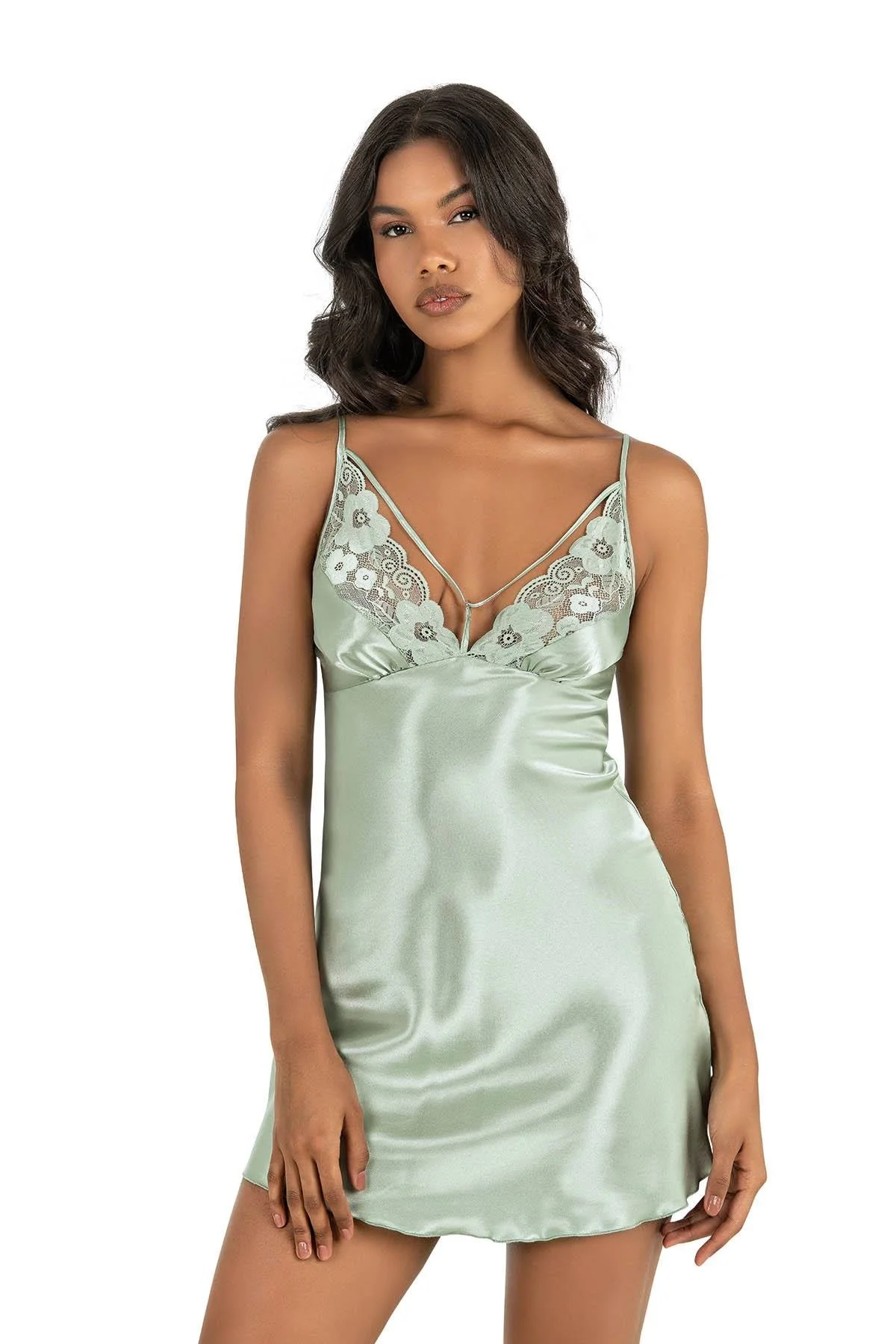 Ahu Primoda Su Yeşili Kısa Saten Gecelik 8245 Gecelik Toptan