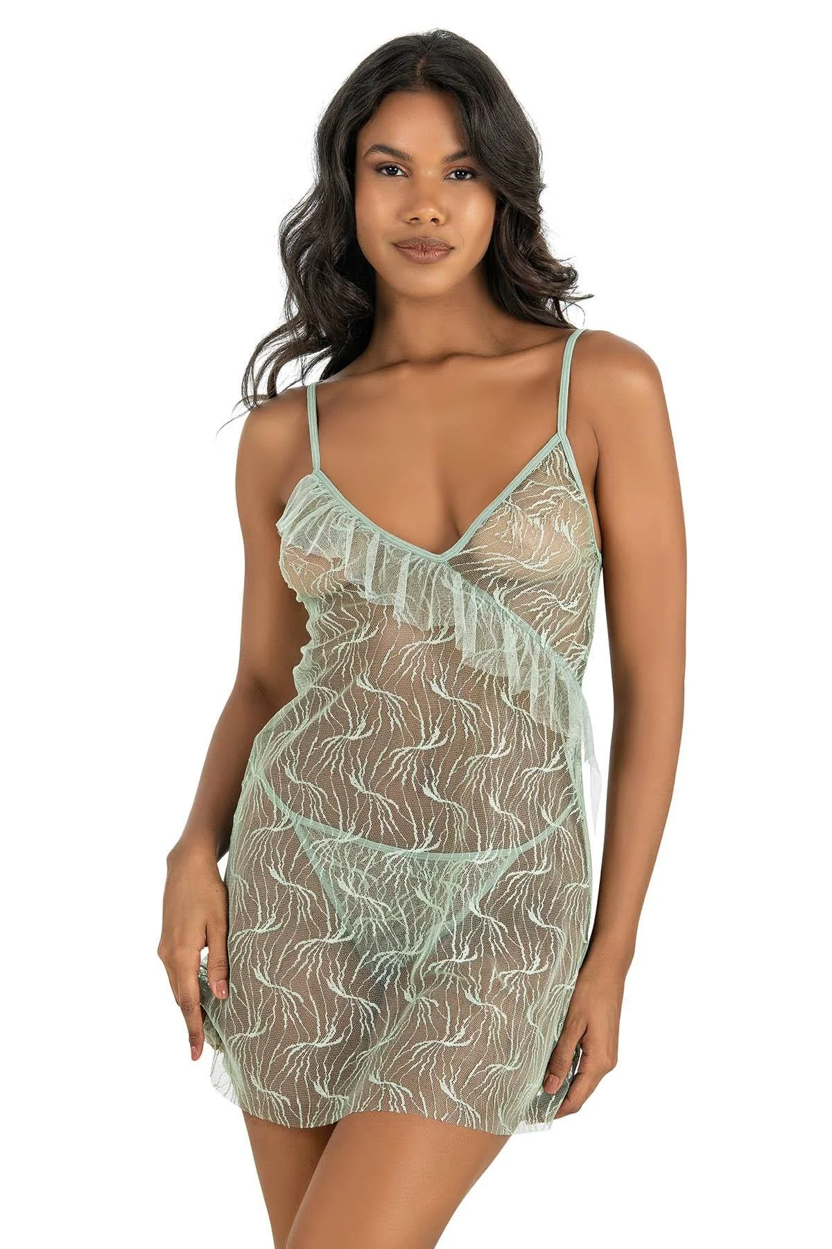 Ahu Primoda Su Yeşili Kısa Tül Gecelik 4221 Gecelik Toptan