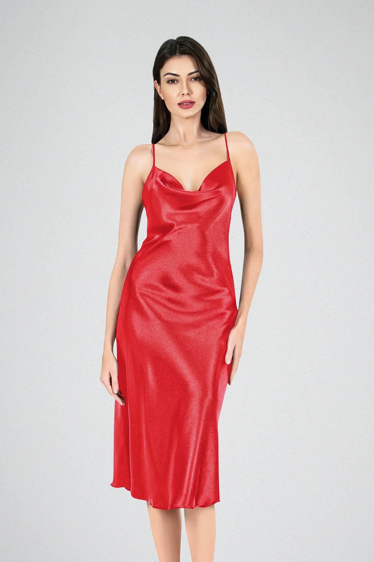 Ahu Primoda Uzun Gecelik Degaje Kırmızı 7741 Gecelik Toptan