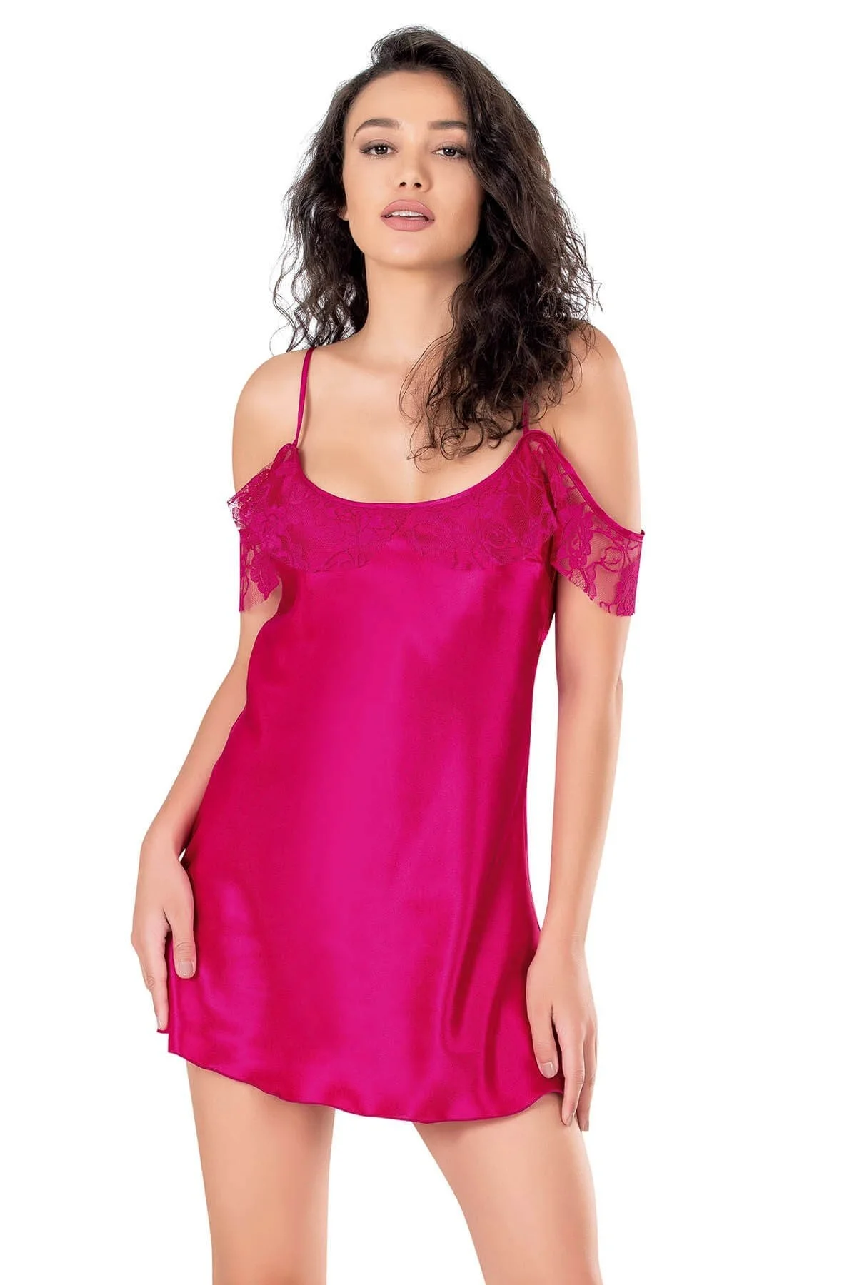 Ahu Primoda Vişne Kısa Saten Gecelik 8140 Gecelik Toptan