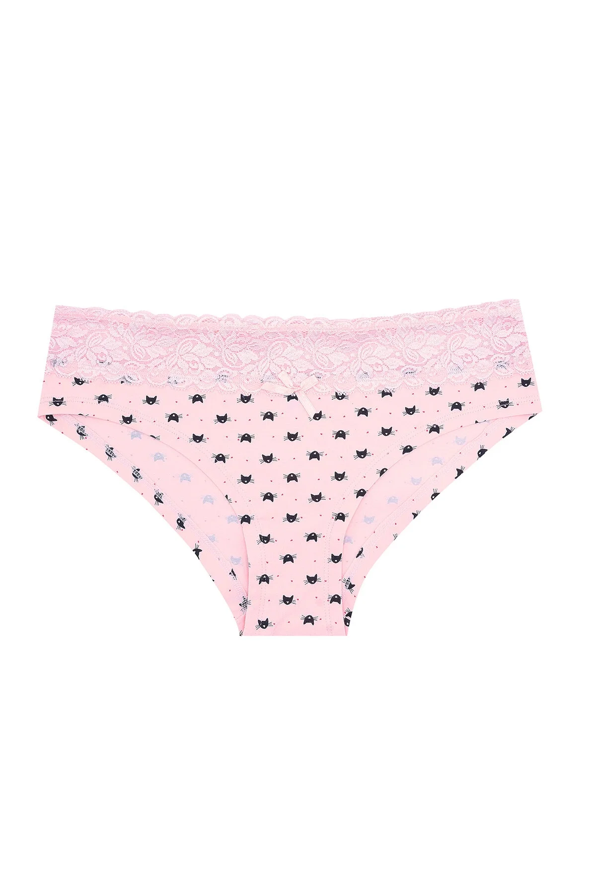 Pudra dantelli 2'li hipster külot, Nbb markası, pembe kedi deseni ve noktalı detaylar, kadın iç giyim toptan