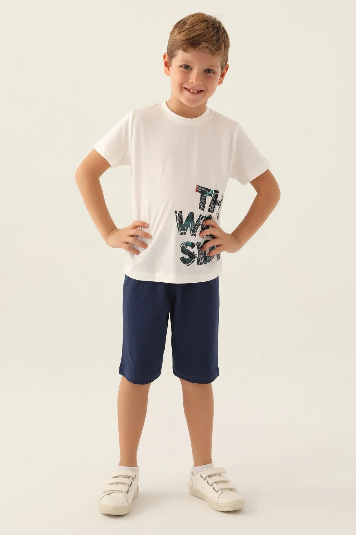 Arnetta Rolypoly Erkek Çocuk Beyaz Bermuda Takım Bermuda Takım Toptan