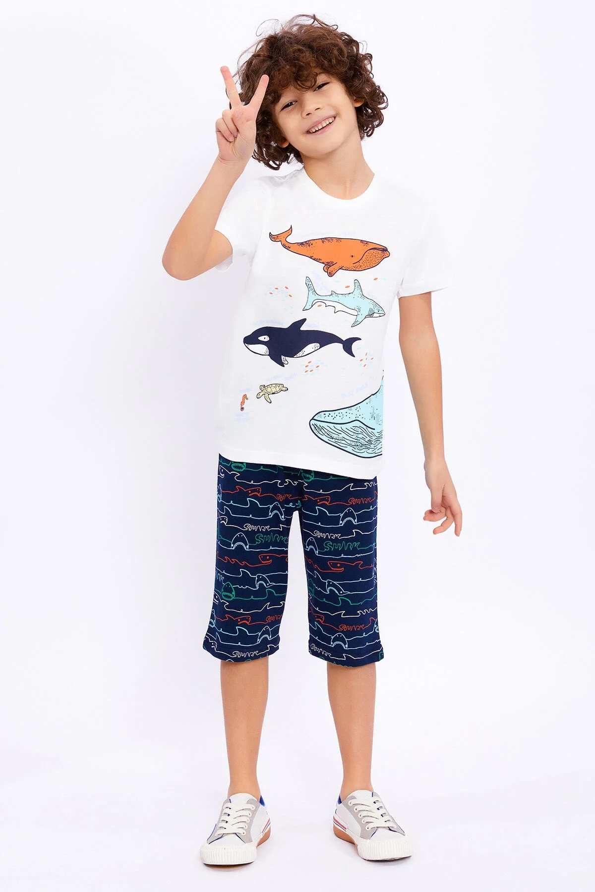 Arnetta Rolypoly Erkek Çocuk Beyaz Kapri Takım Kapri Takım Toptan